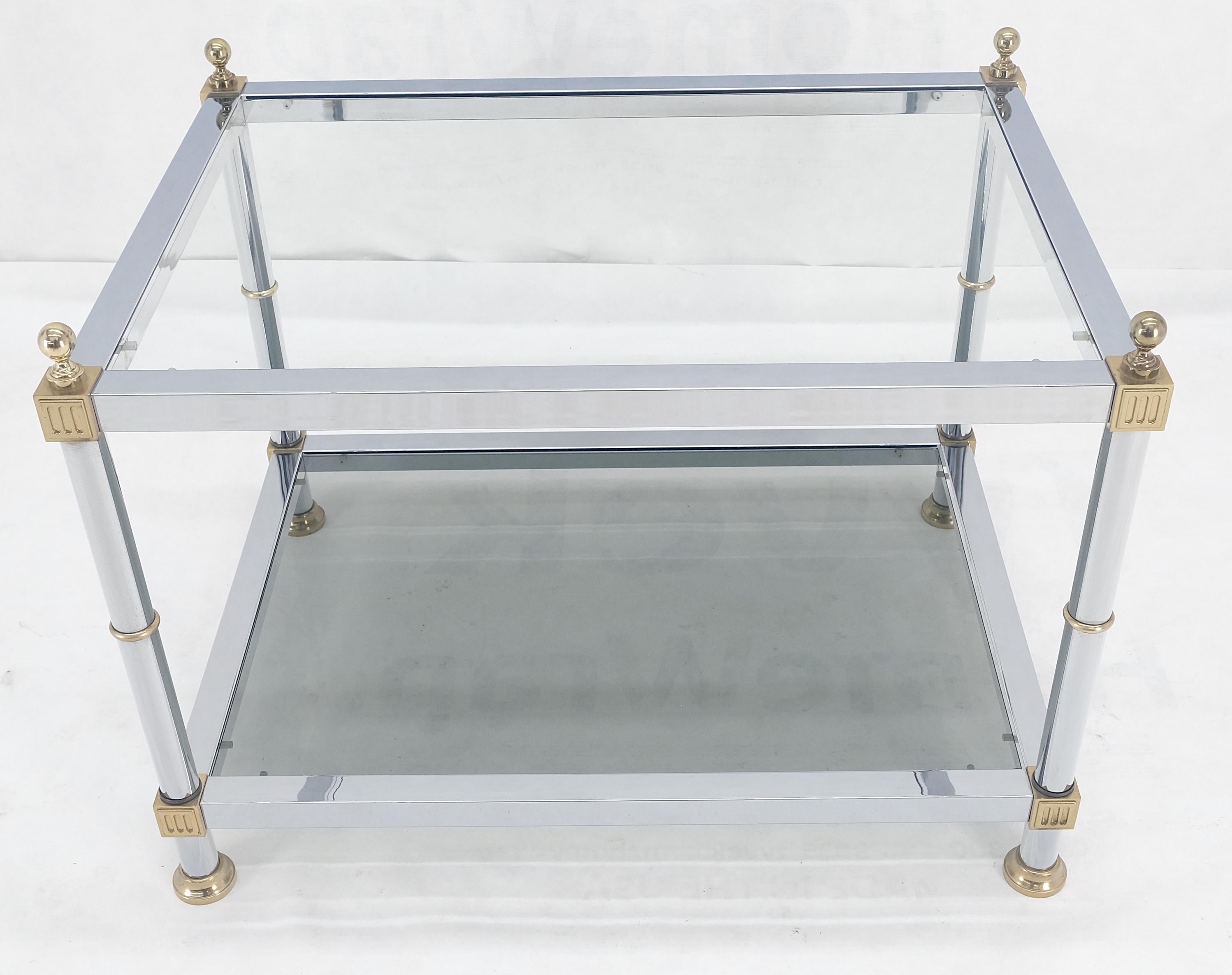 Chrome Brass Smoked Glass Rectangle Side End Occasional Table Ball Finials MINT! For Sale 7