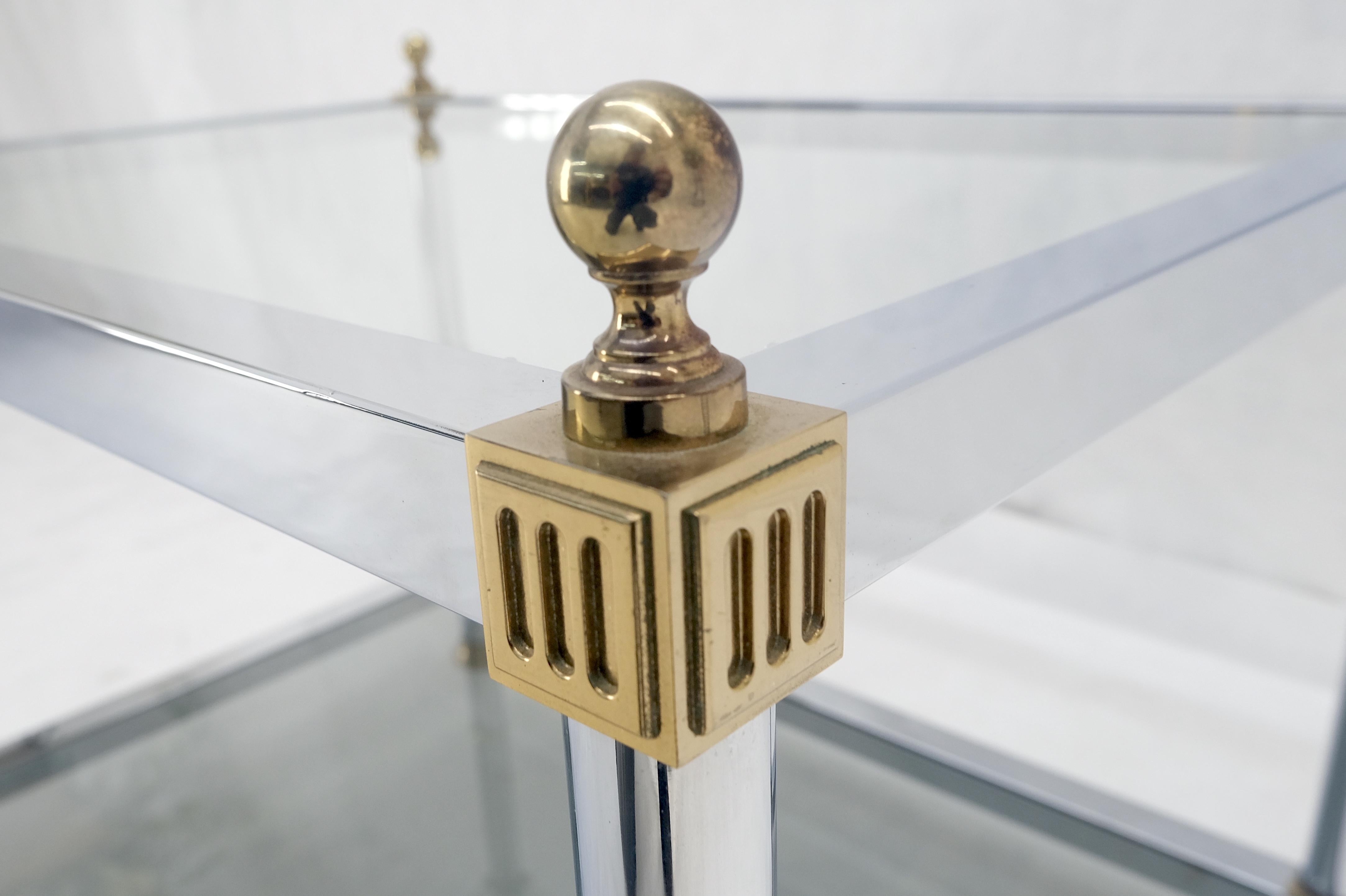 Mid-Century Modern Chrome Brass Smoked Glass Rectangle Side End Occasional Table Ball Finials MINT! For Sale