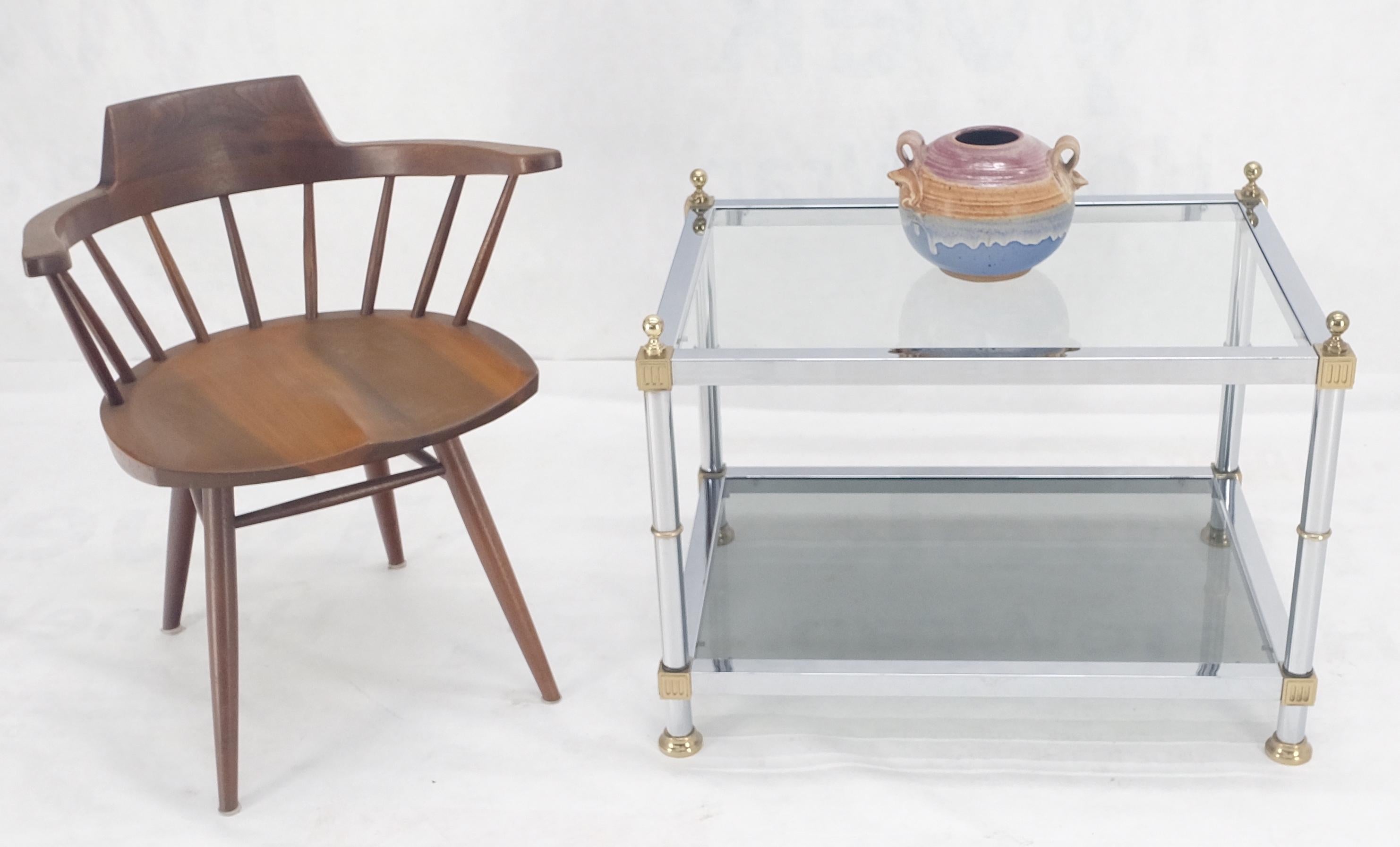 Italian Chrome Brass Smoked Glass Rectangle Side End Occasional Table Ball Finials MINT! For Sale