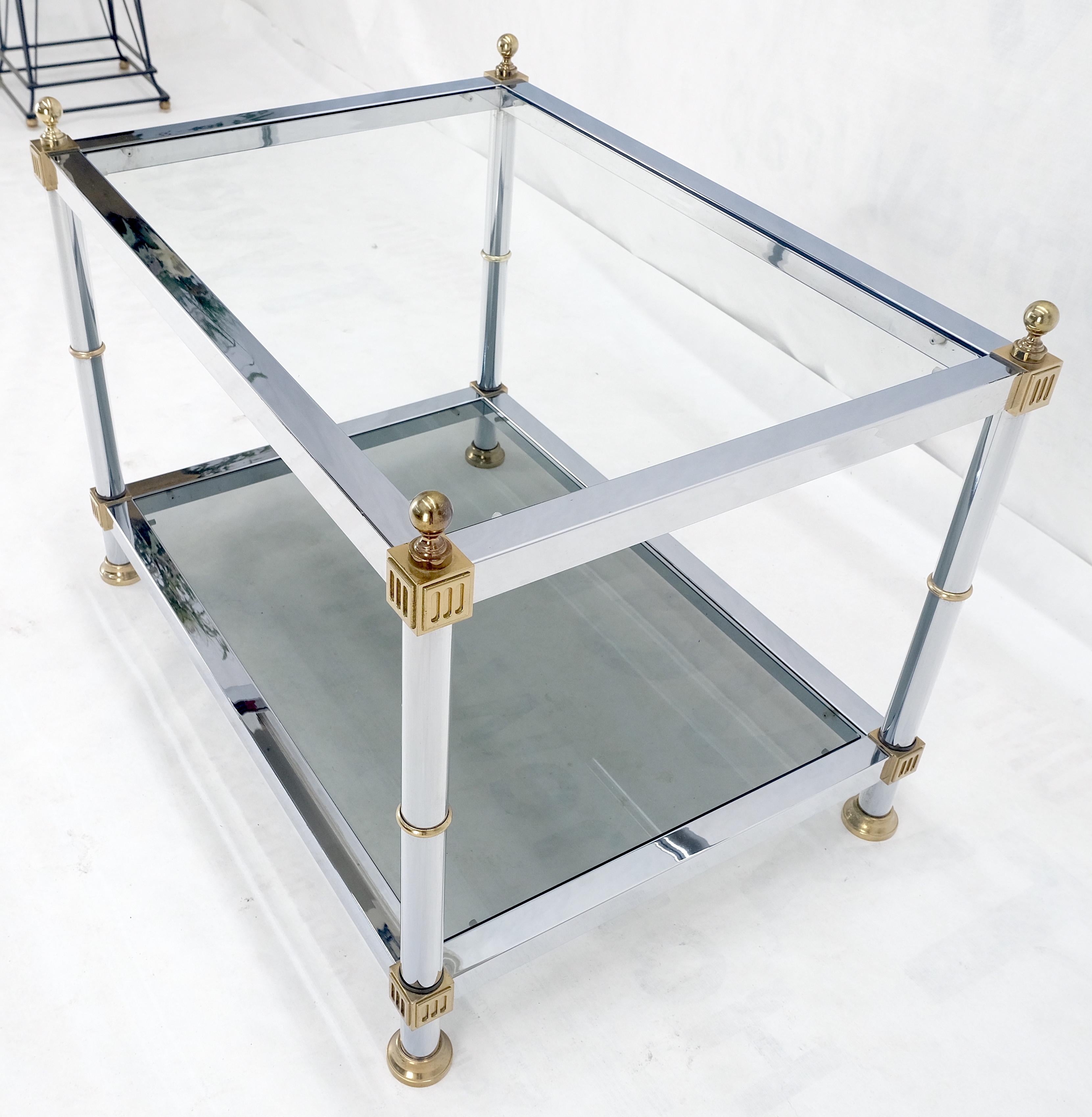 Chrome Brass Smoked Glass Rectangle Side End Occasional Table Ball Finials MINT! For Sale 2