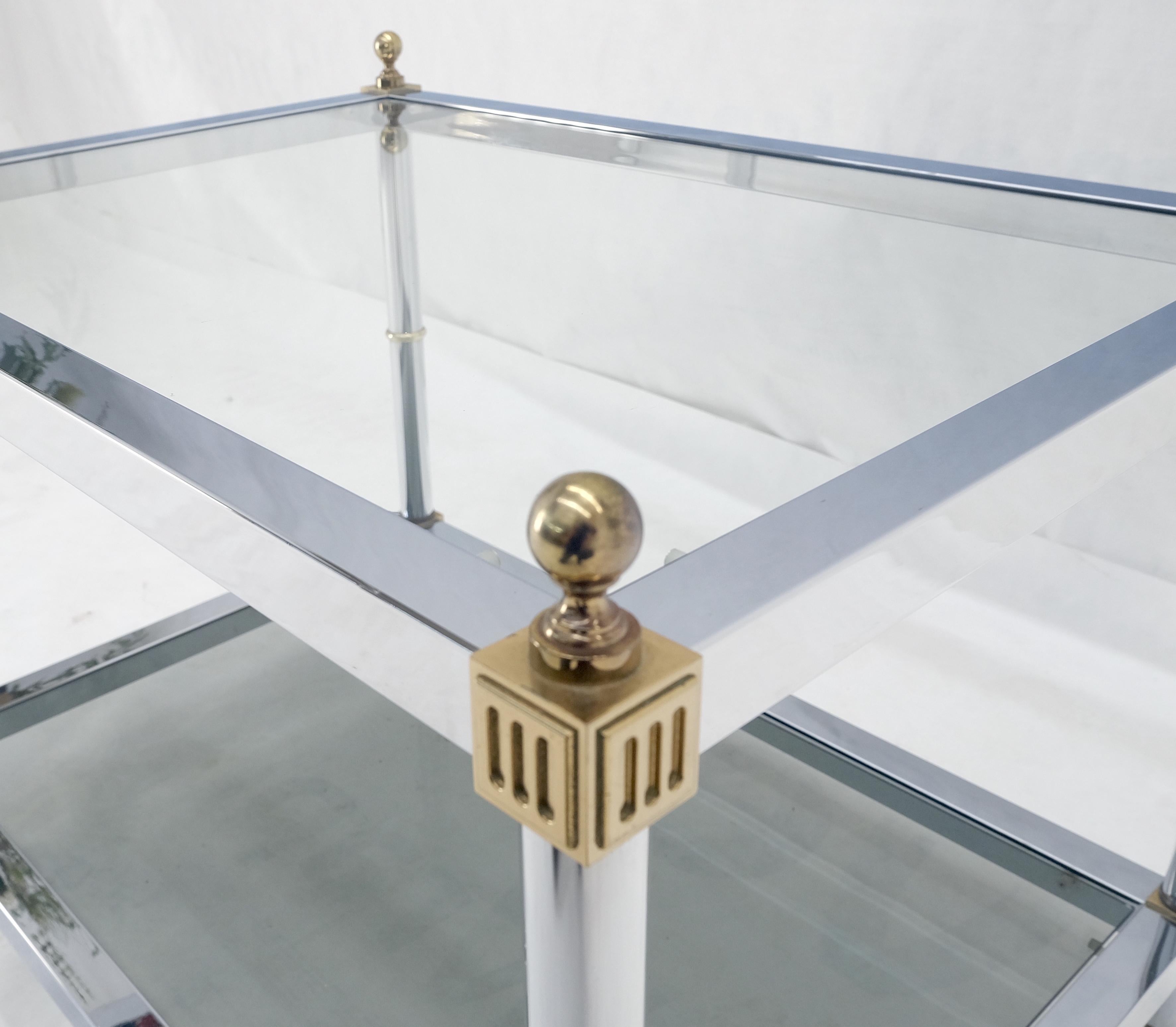 Chrome Brass Smoked Glass Rectangle Side End Occasional Table Ball Finials MINT! For Sale 3