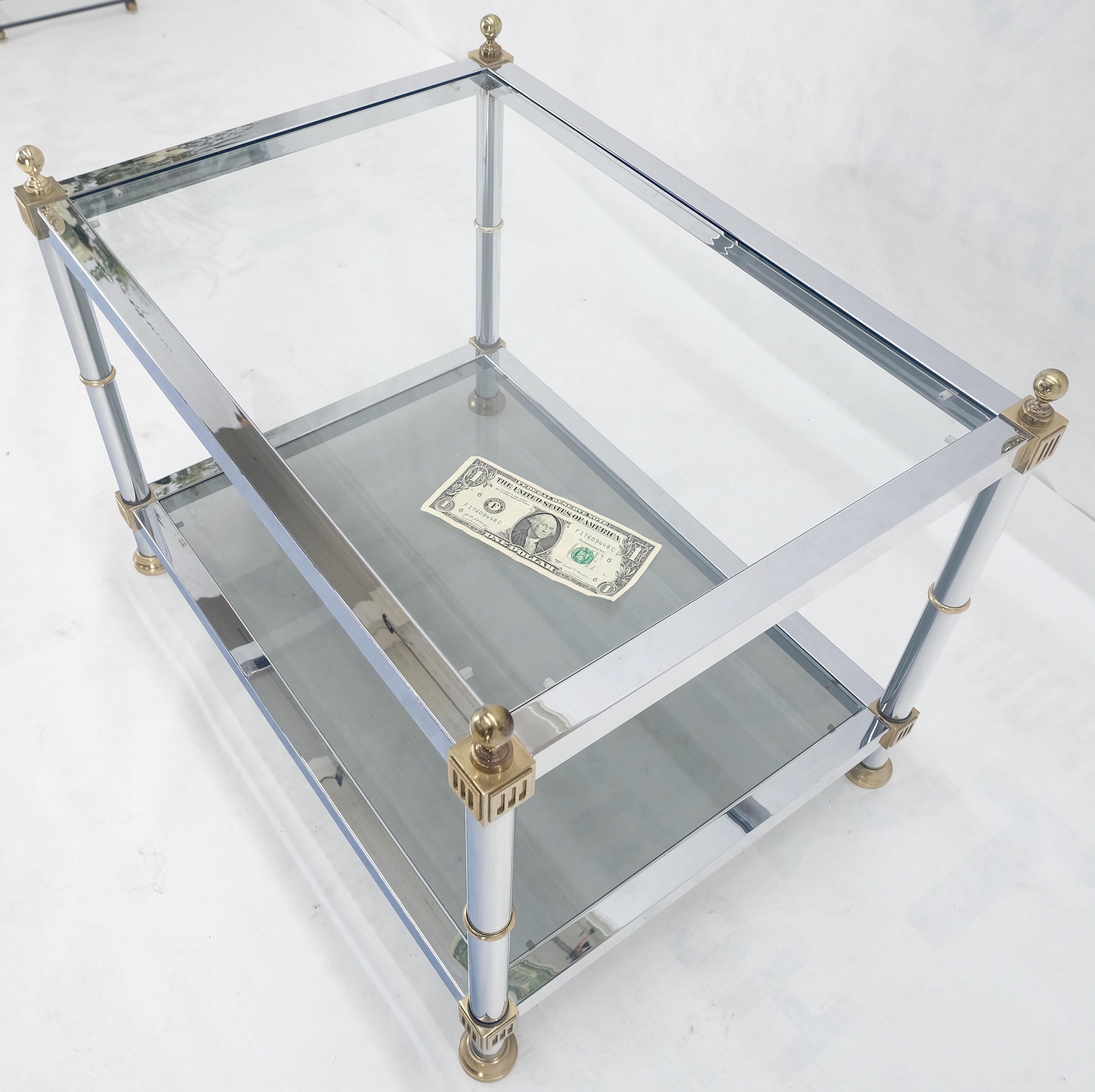 Chrome Brass Smoked Glass Rectangle Side End Occasional Table Ball Finials MINT! For Sale 4