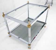 Chrome Brass Smoked Glass Rectangle Side End Occasional Table Ball Finials MINT!