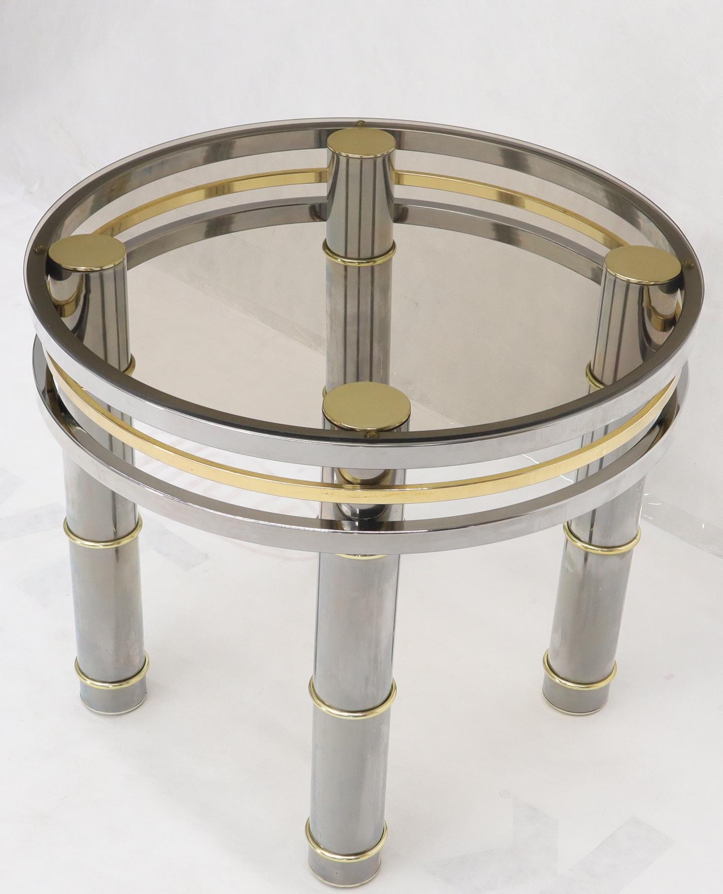 Mid-Century Modern Chrome Brass Smoked Glass Round Side Table Stand For Sale
