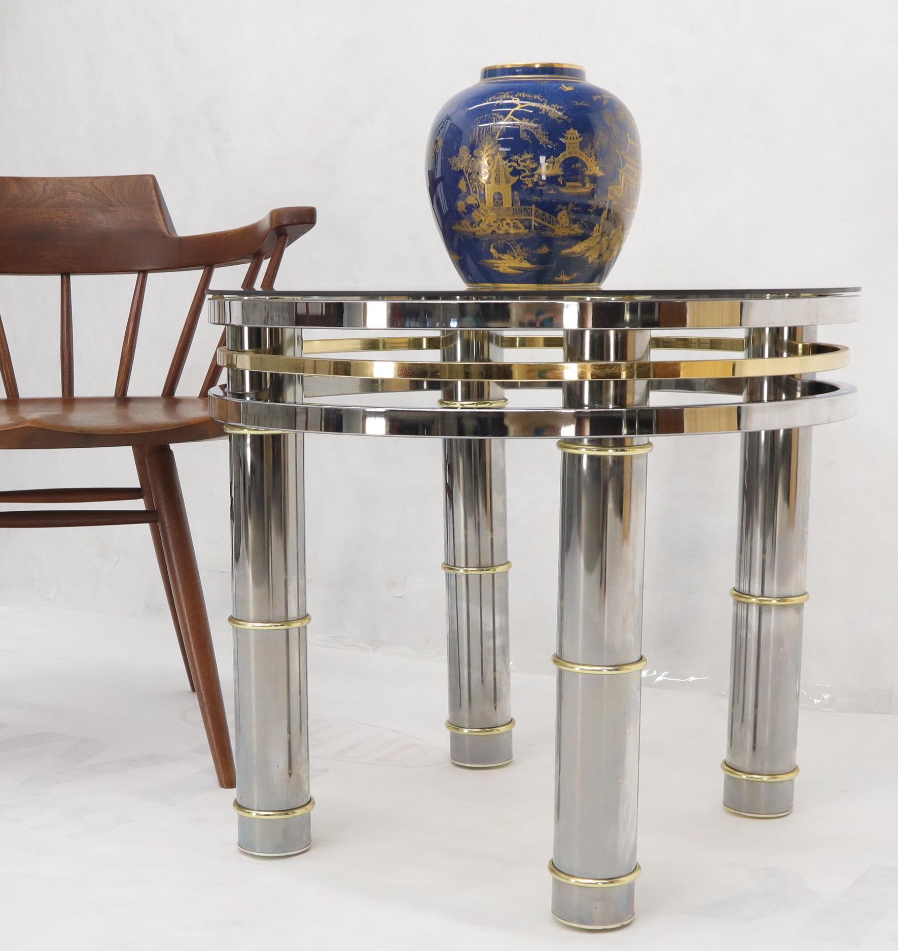 Chrome Brass Smoked Glass Round Side Table Stand In Good Condition For Sale In Rockaway, NJ