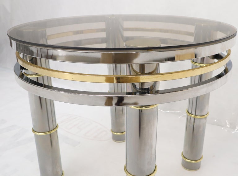 Chrome Brass Smoked Glass Round Side Table Stand For Sale at 1stDibs