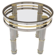 Chrome Brass Smoked Glass Round Side Table Stand