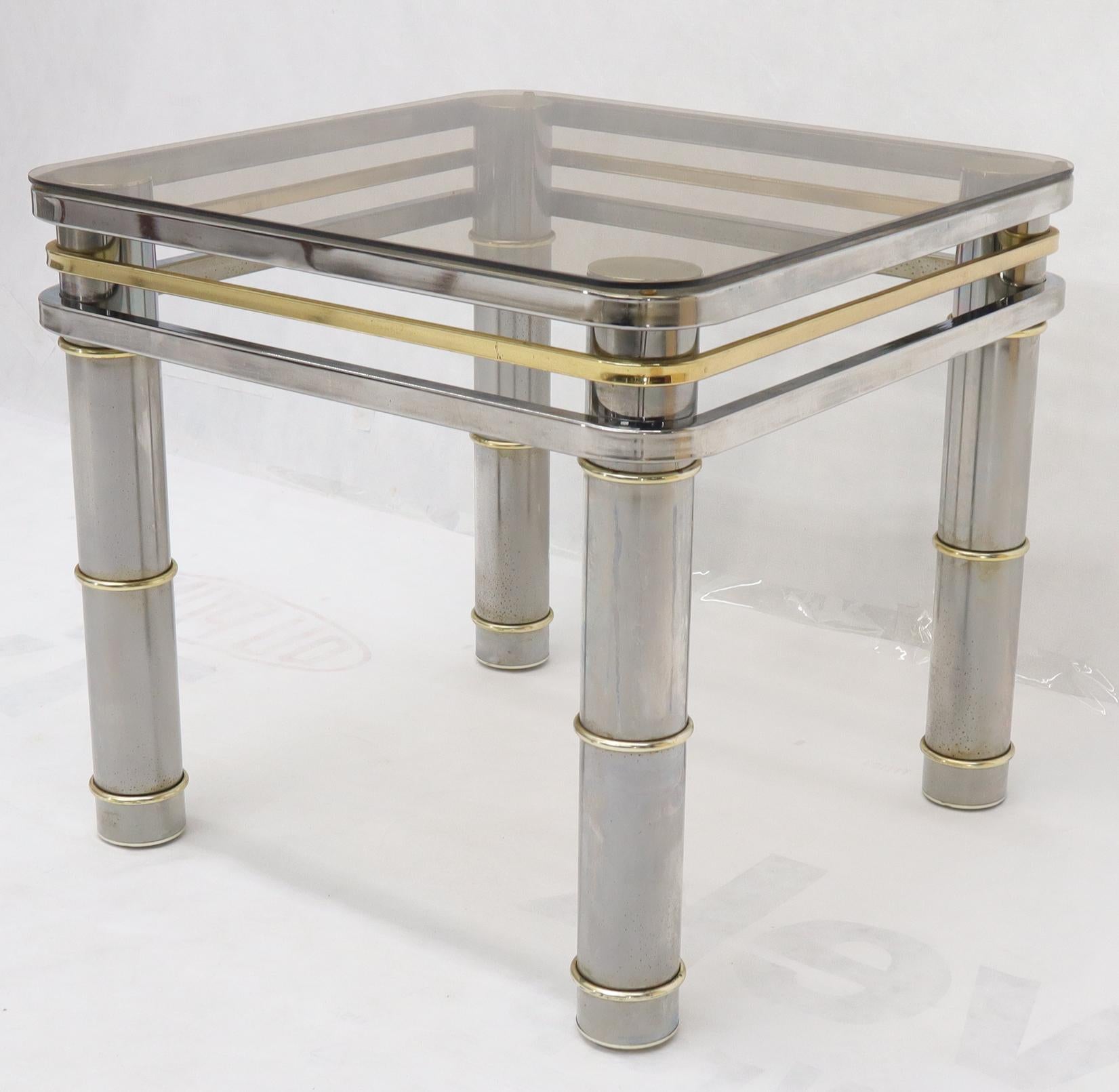 Mid-Century Modern Chrome Brass Smoked Glass Side End Coffee Table Stand For Sale