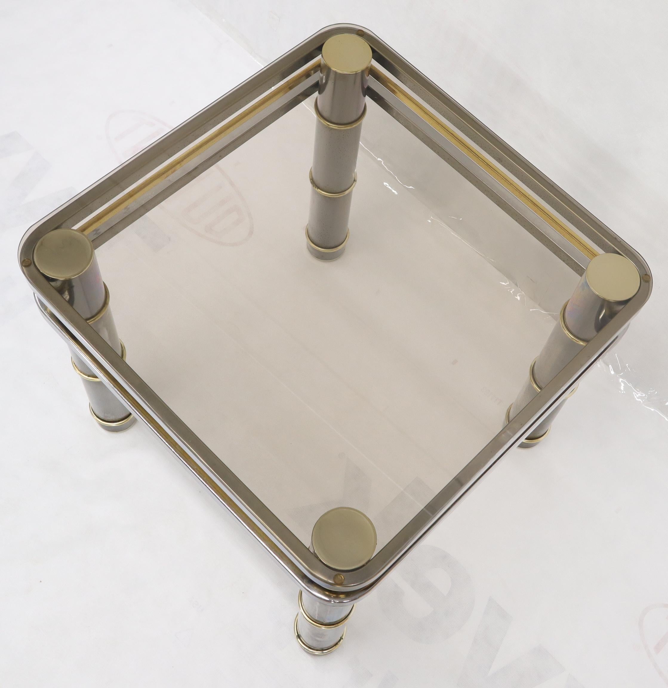 American Chrome Brass Smoked Glass Side End Coffee Table Stand For Sale