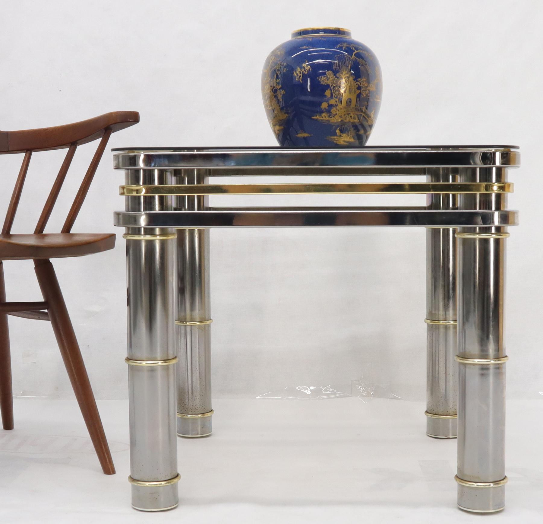 20th Century Chrome Brass Smoked Glass Side End Coffee Table Stand For Sale