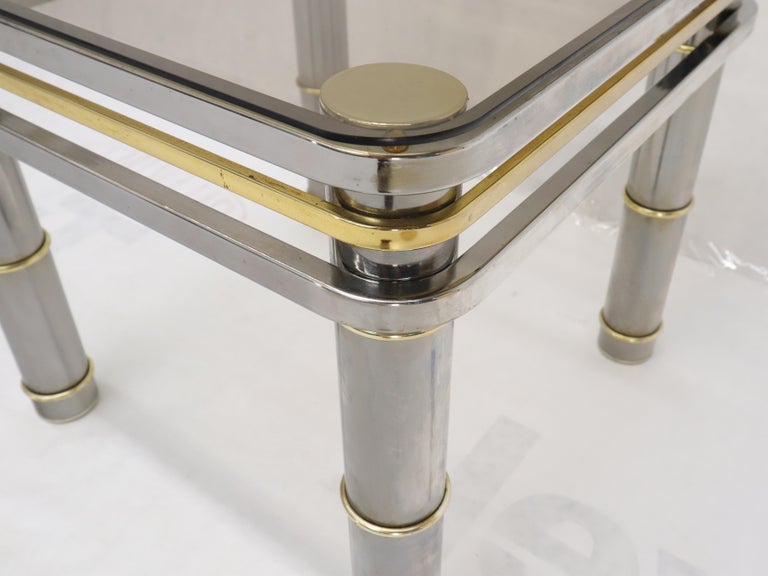 Chrome Brass Smoked Glass Side End Coffee Table Stand For Sale at 1stDibs
