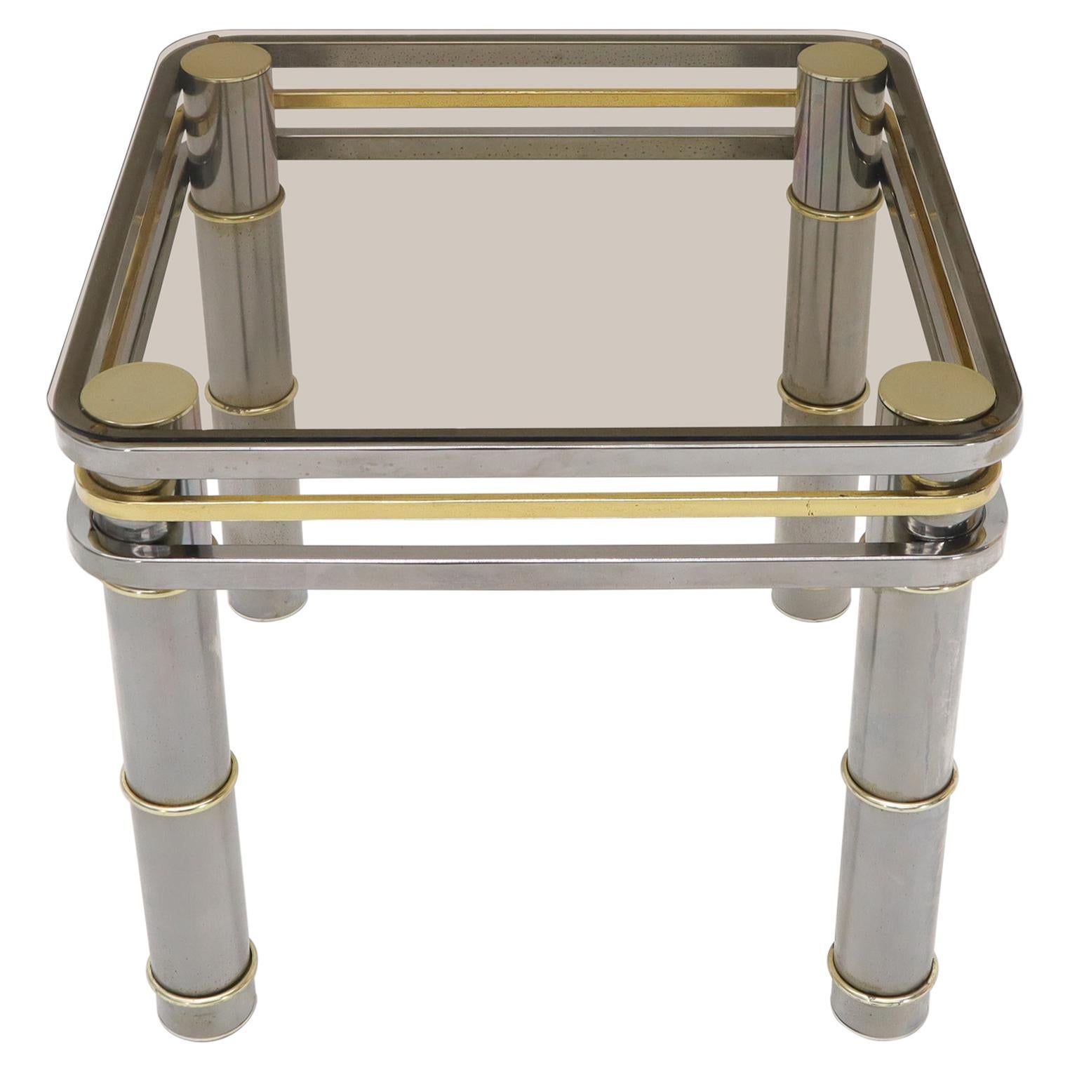 Chrome Brass Smoked Glass Side End Coffee Table Stand
