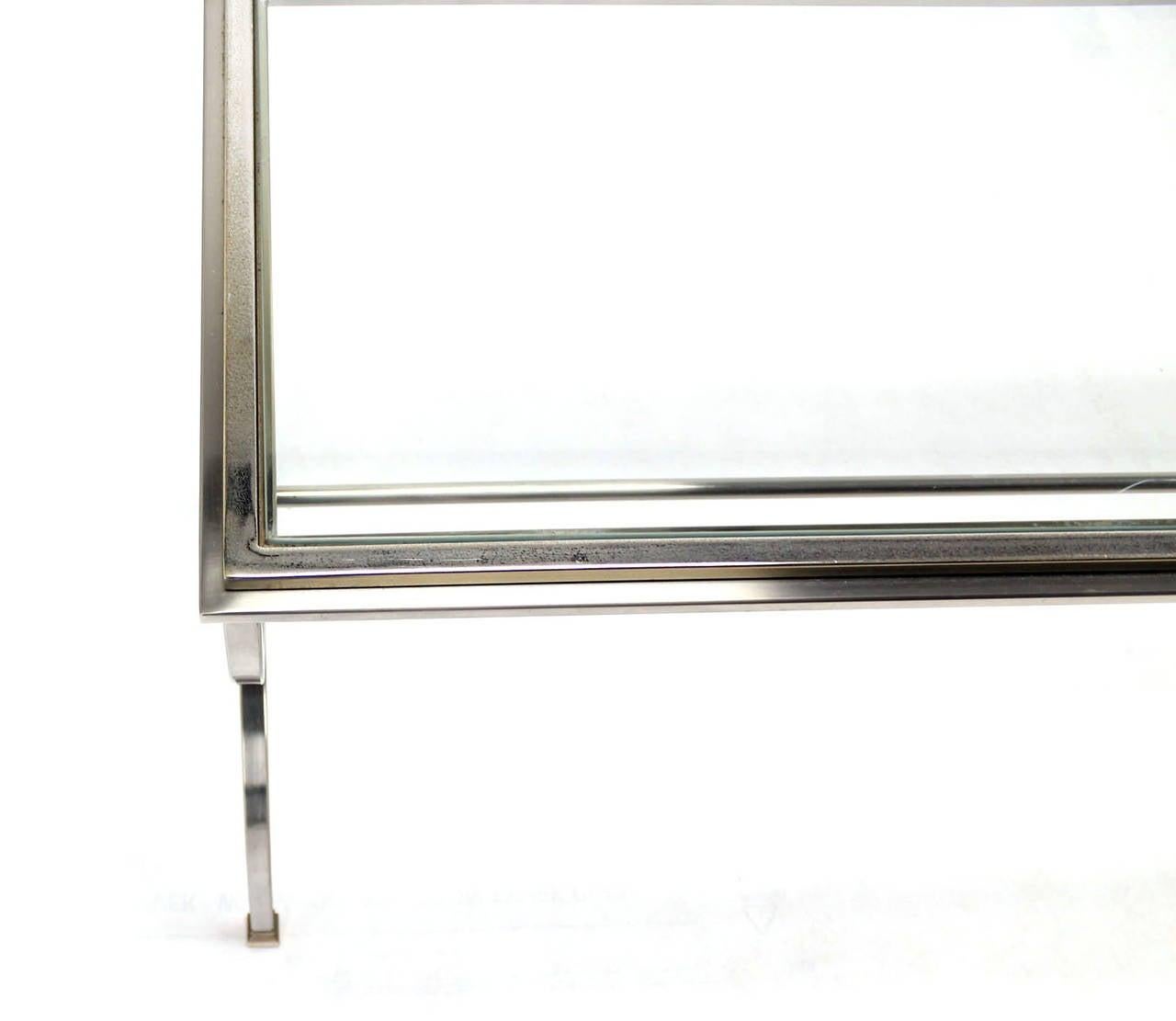 Chrome Brass U Shape Base Glass Top Long Rectangle Console Sofa Table MINT! In Good Condition For Sale In Rockaway, NJ