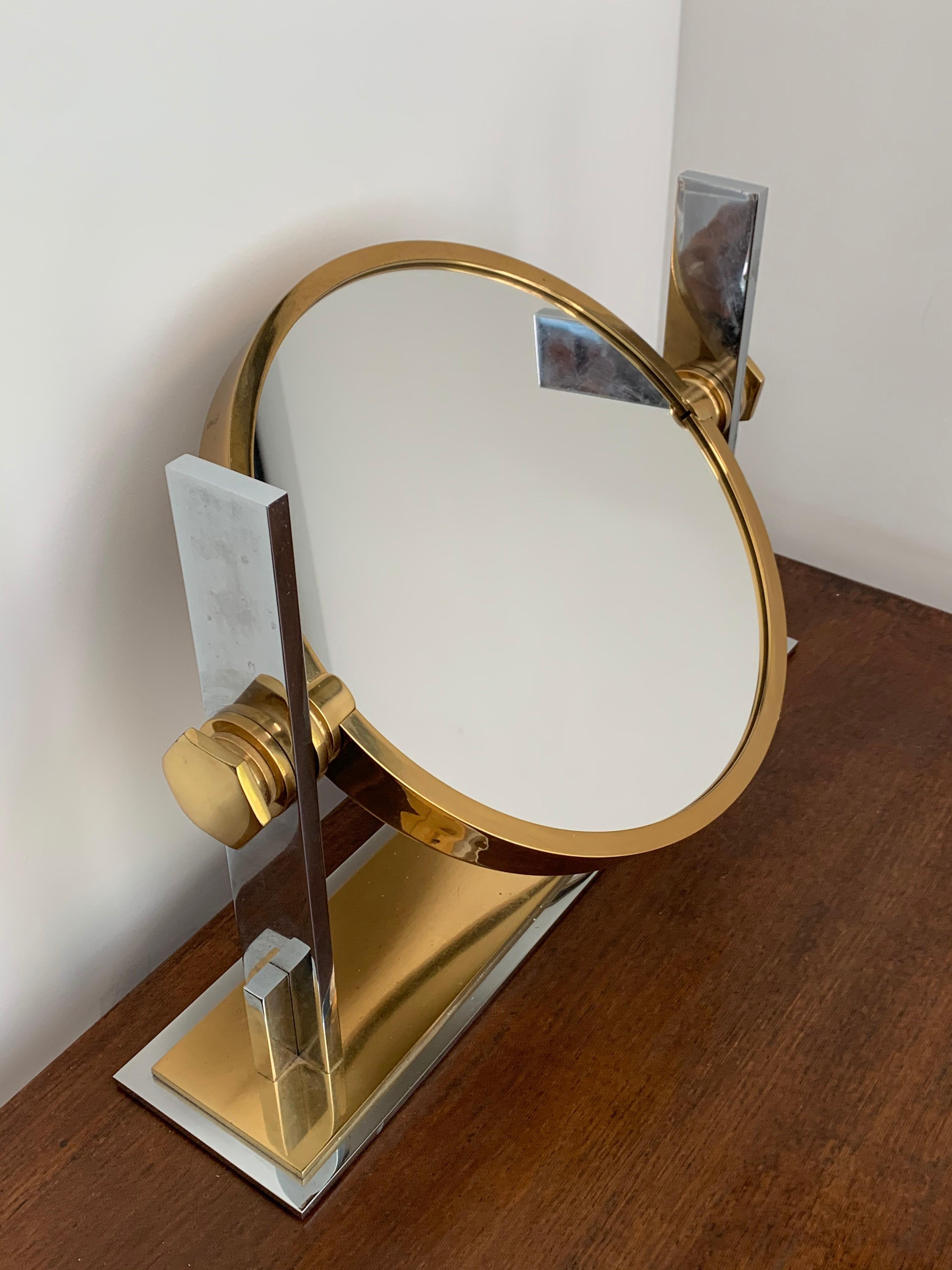 Chrome and Brass Vanity Mirror by Karl Springer 13