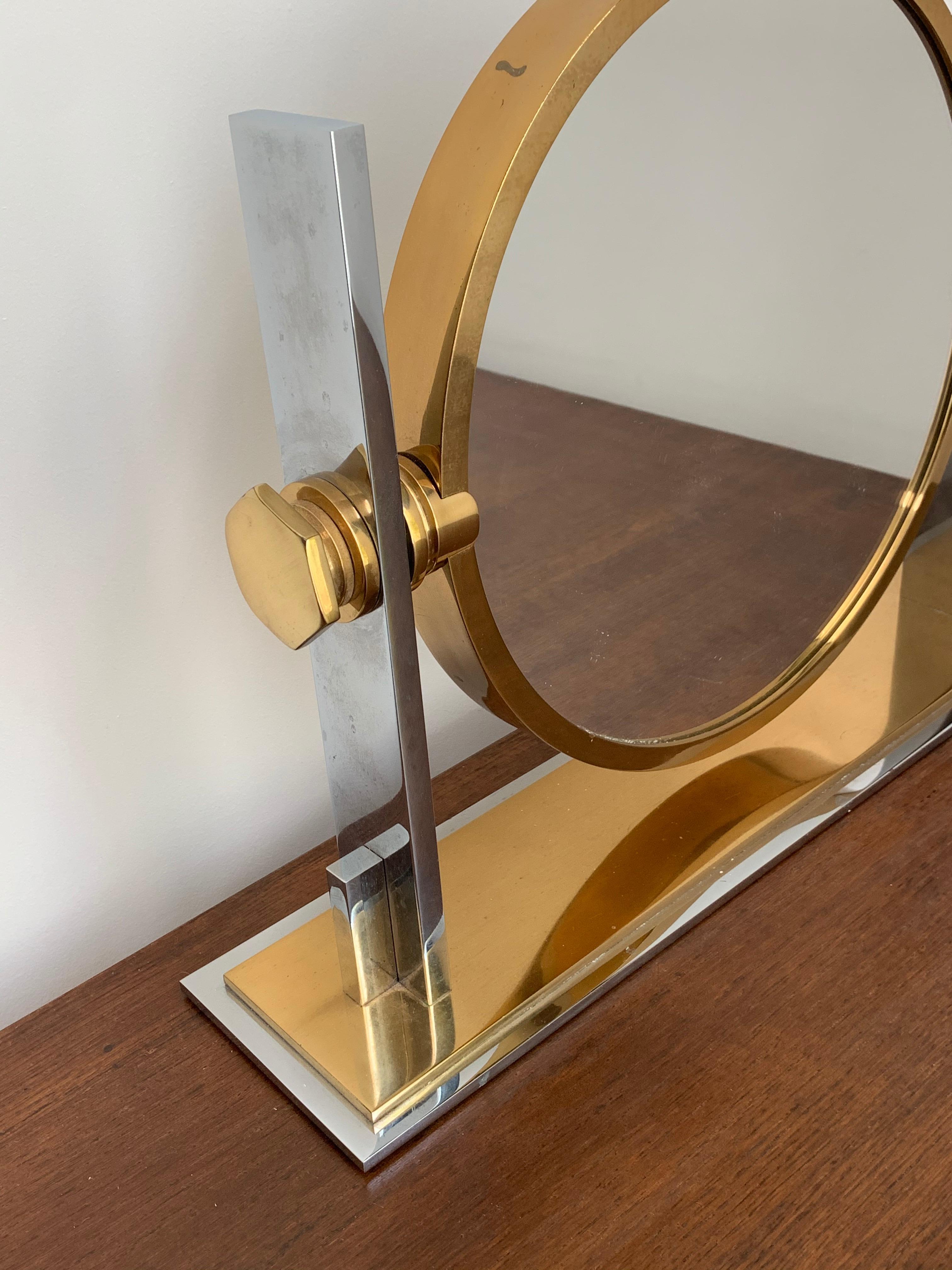 Mid-Century Modern Chrome and Brass Vanity Mirror by Karl Springer