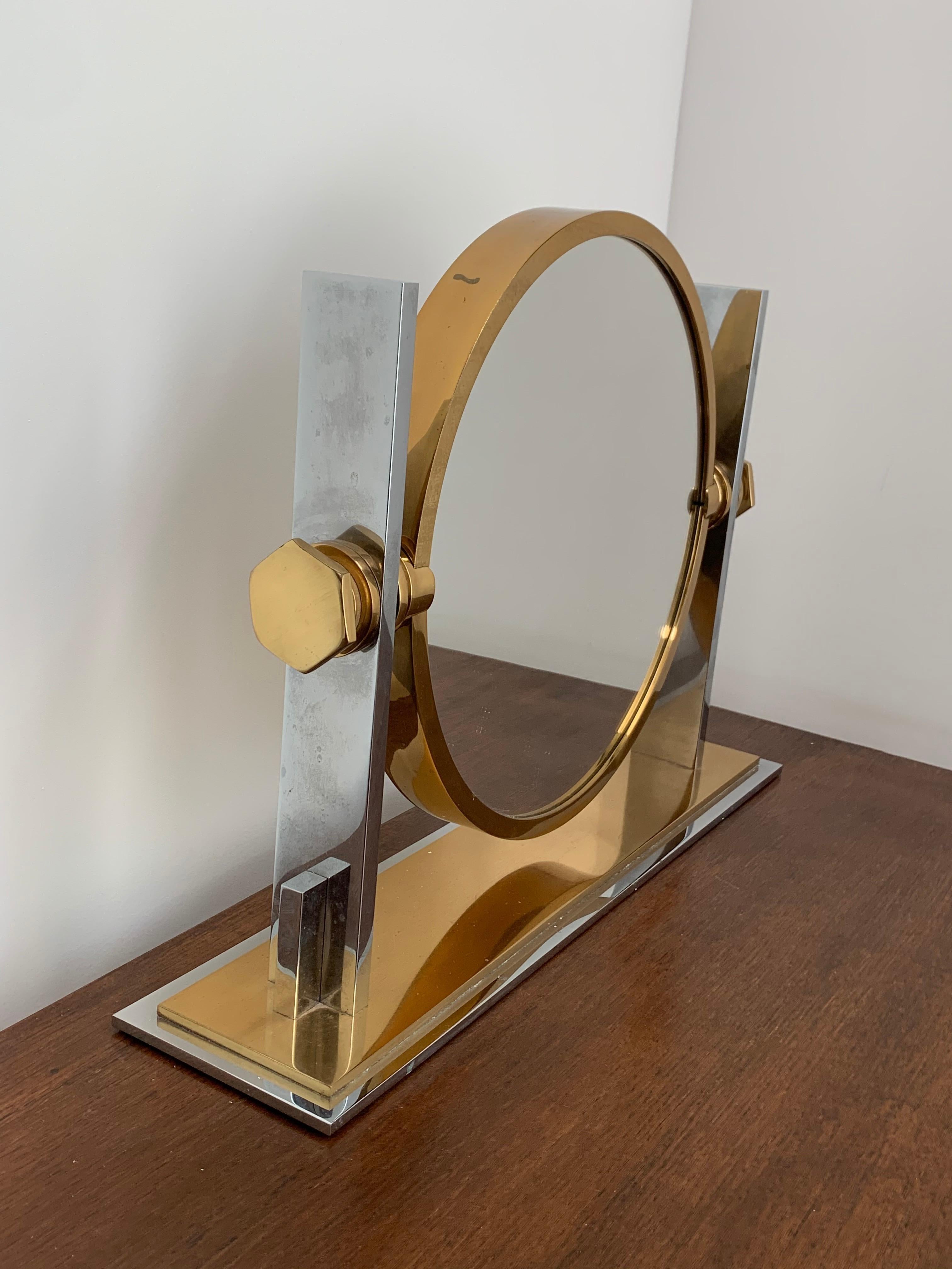 American Chrome and Brass Vanity Mirror by Karl Springer