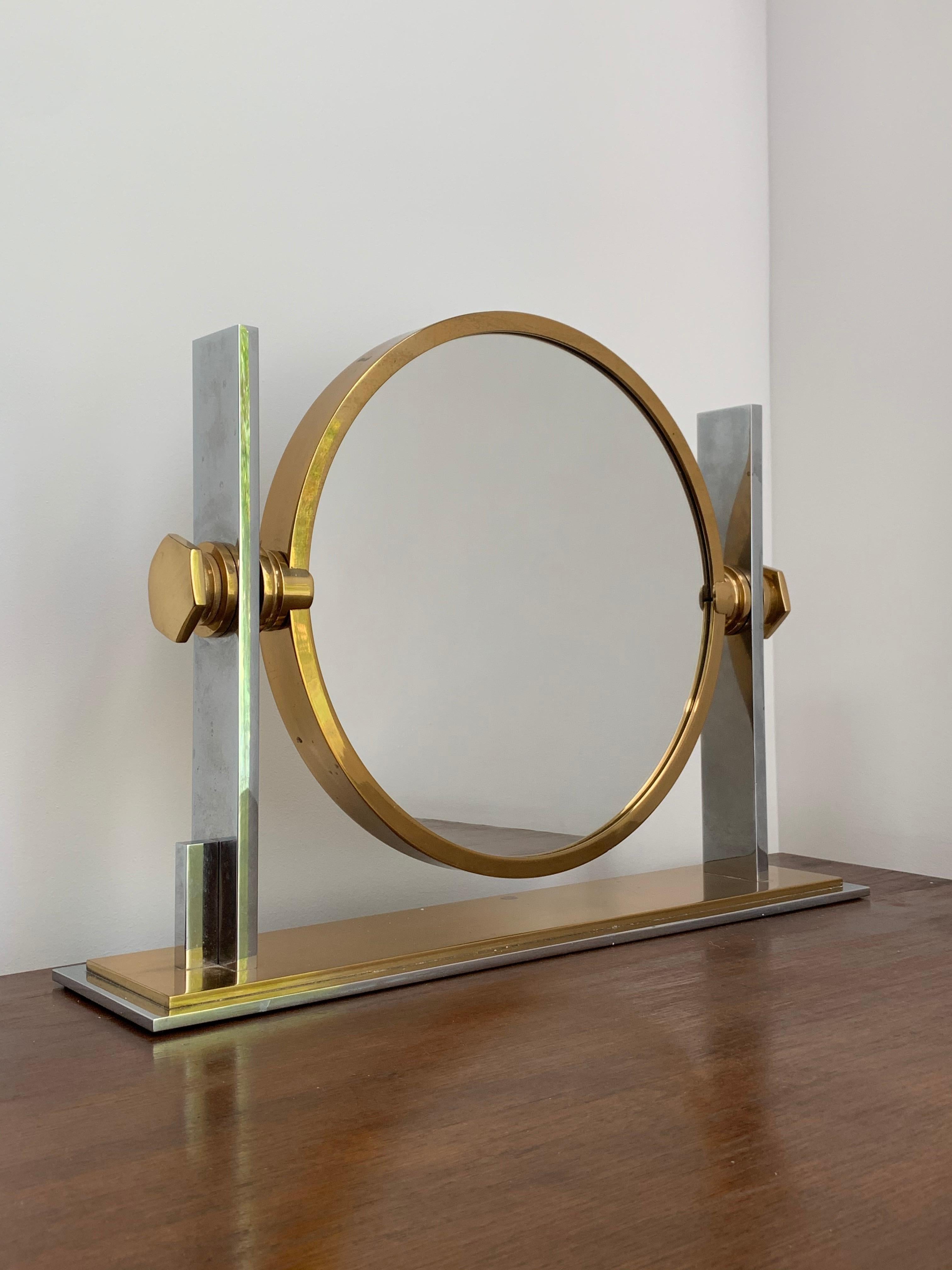 Chrome and Brass Vanity Mirror by Karl Springer 1