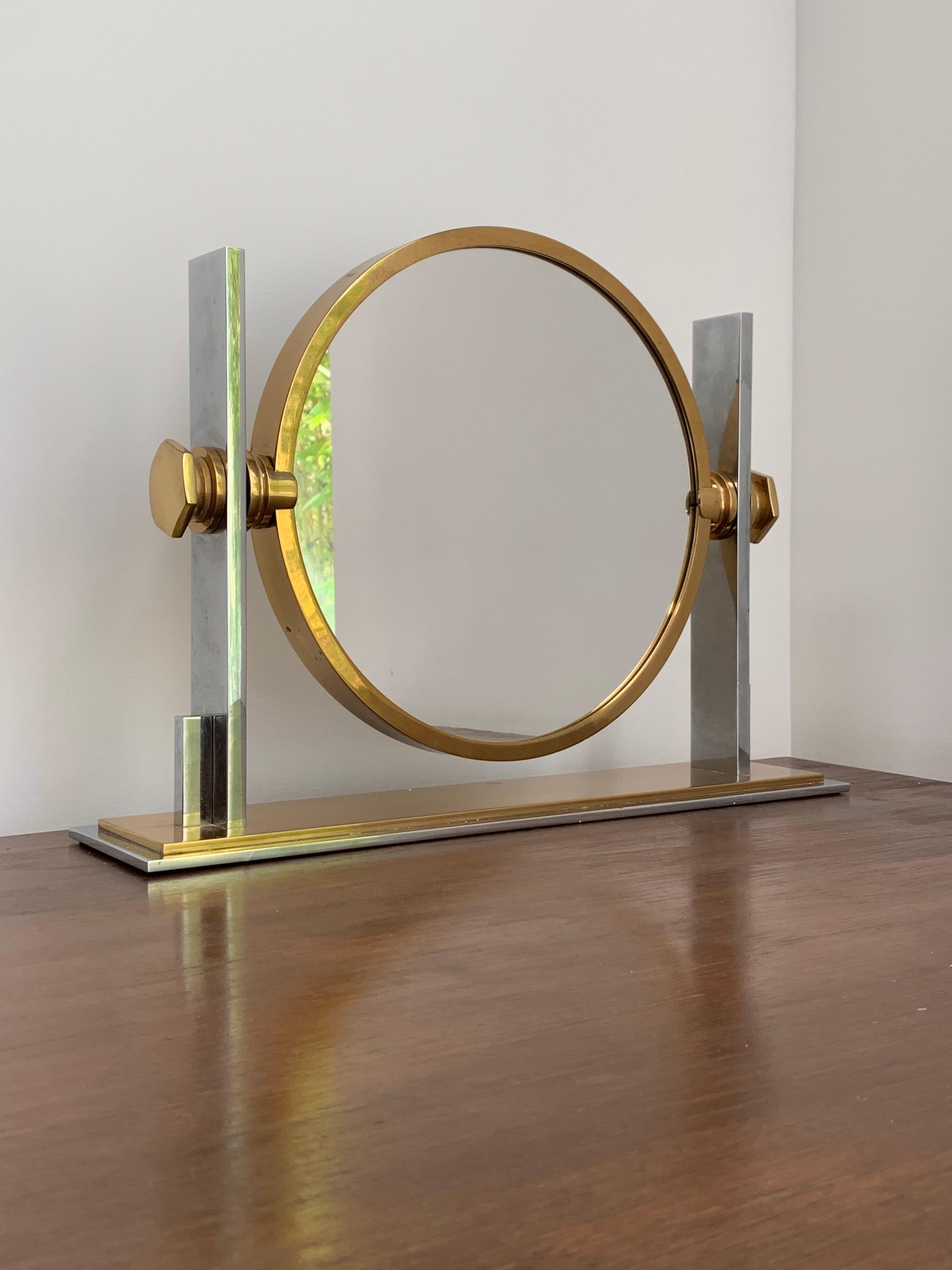 Chrome and Brass Vanity Mirror by Karl Springer 2