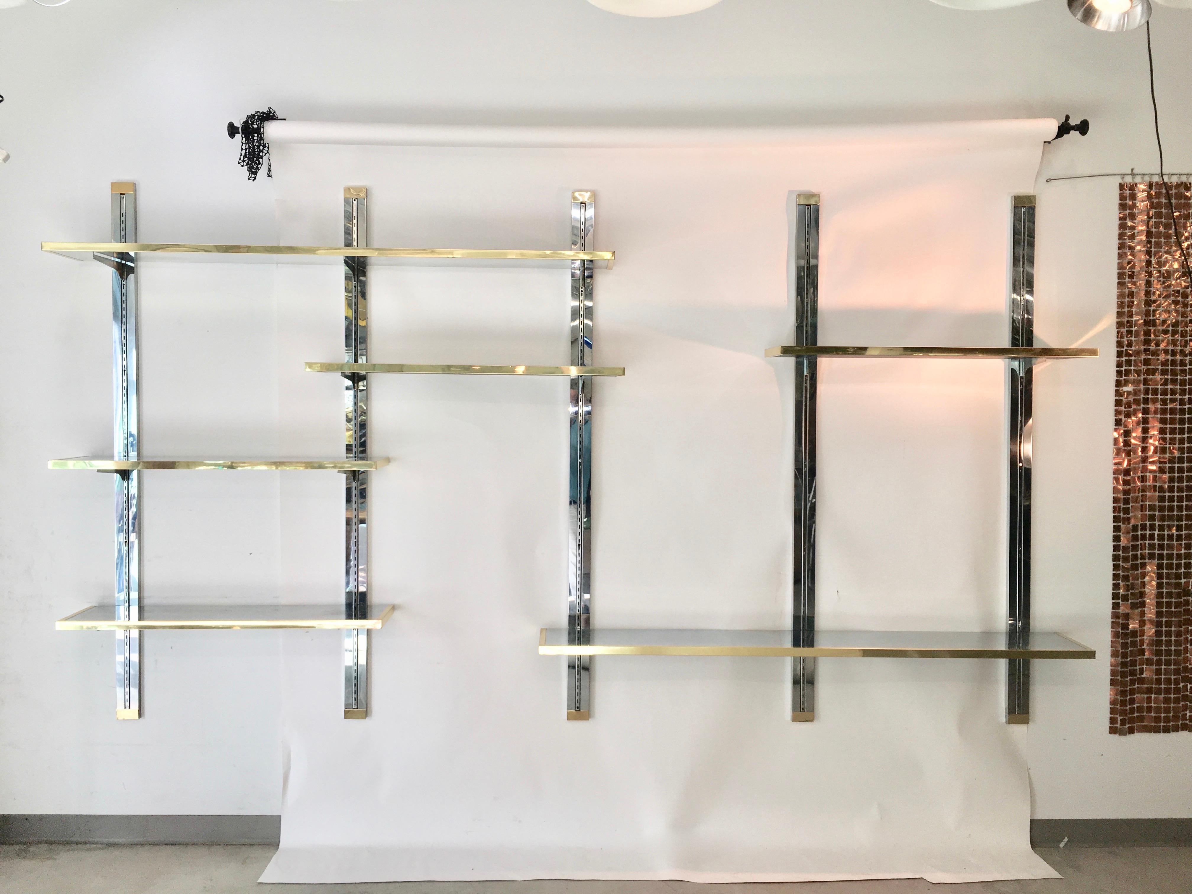 Chrome & Brass Wall Mounted Shelves For Sale 1
