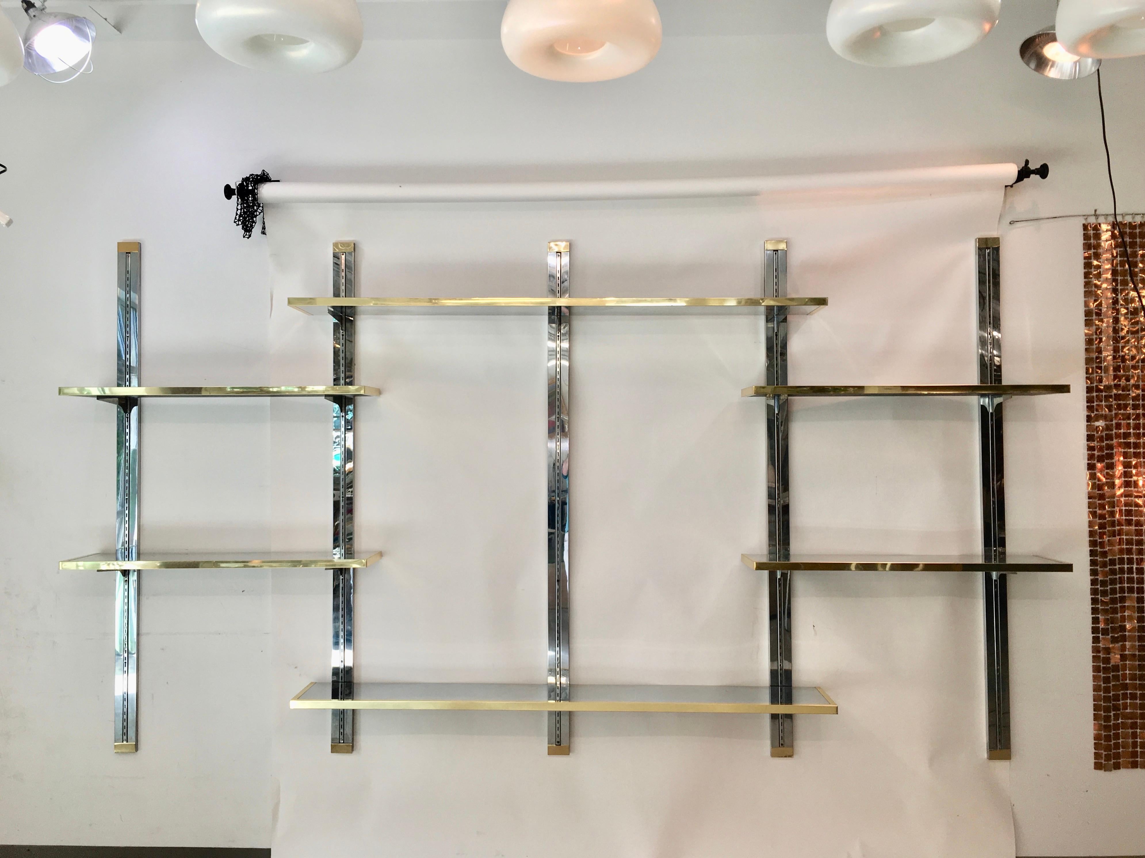 Chrome & Brass Wall Mounted Shelves For Sale 2