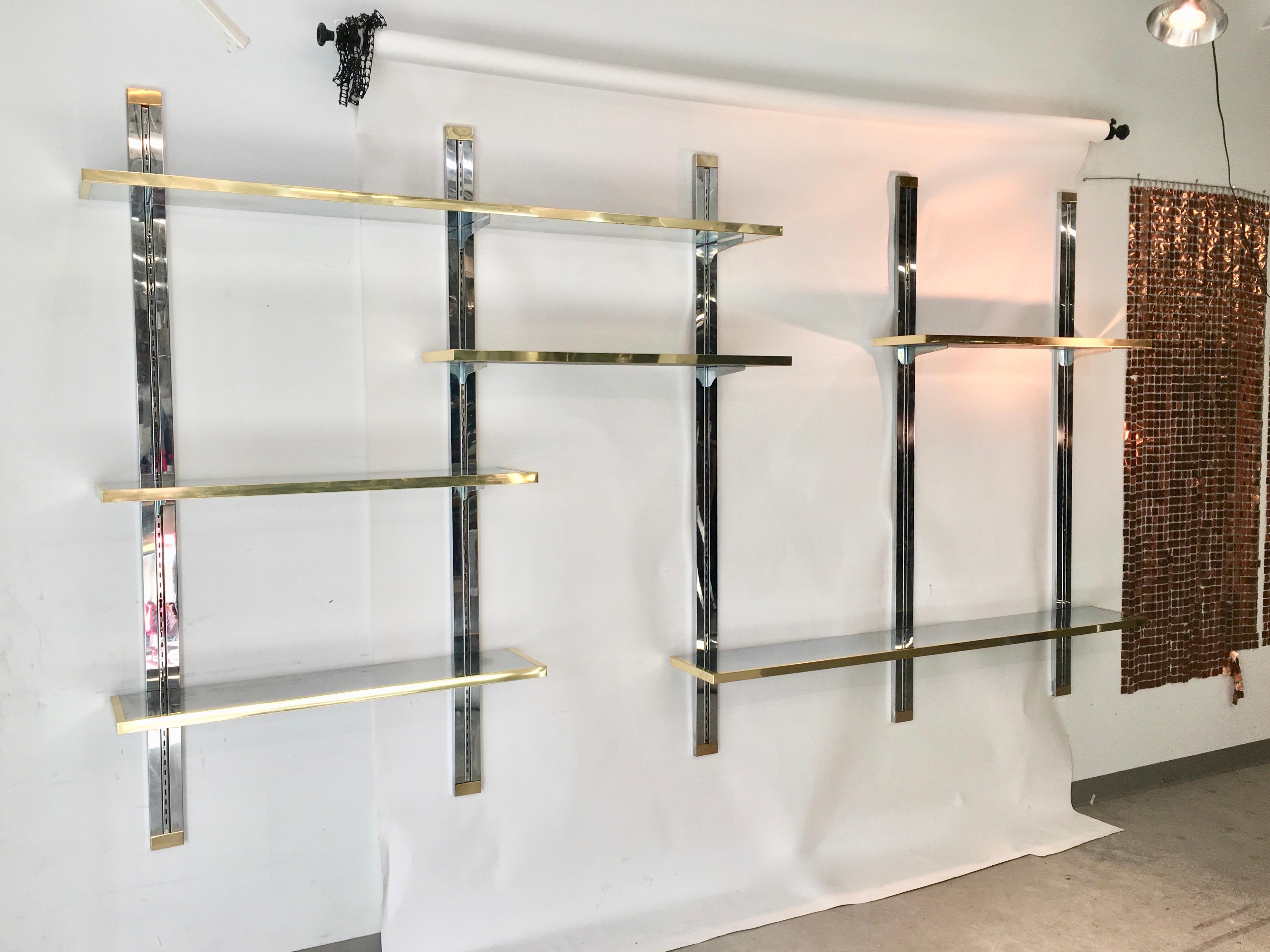 Chrome & Brass Wall Mounted Shelves For Sale 3