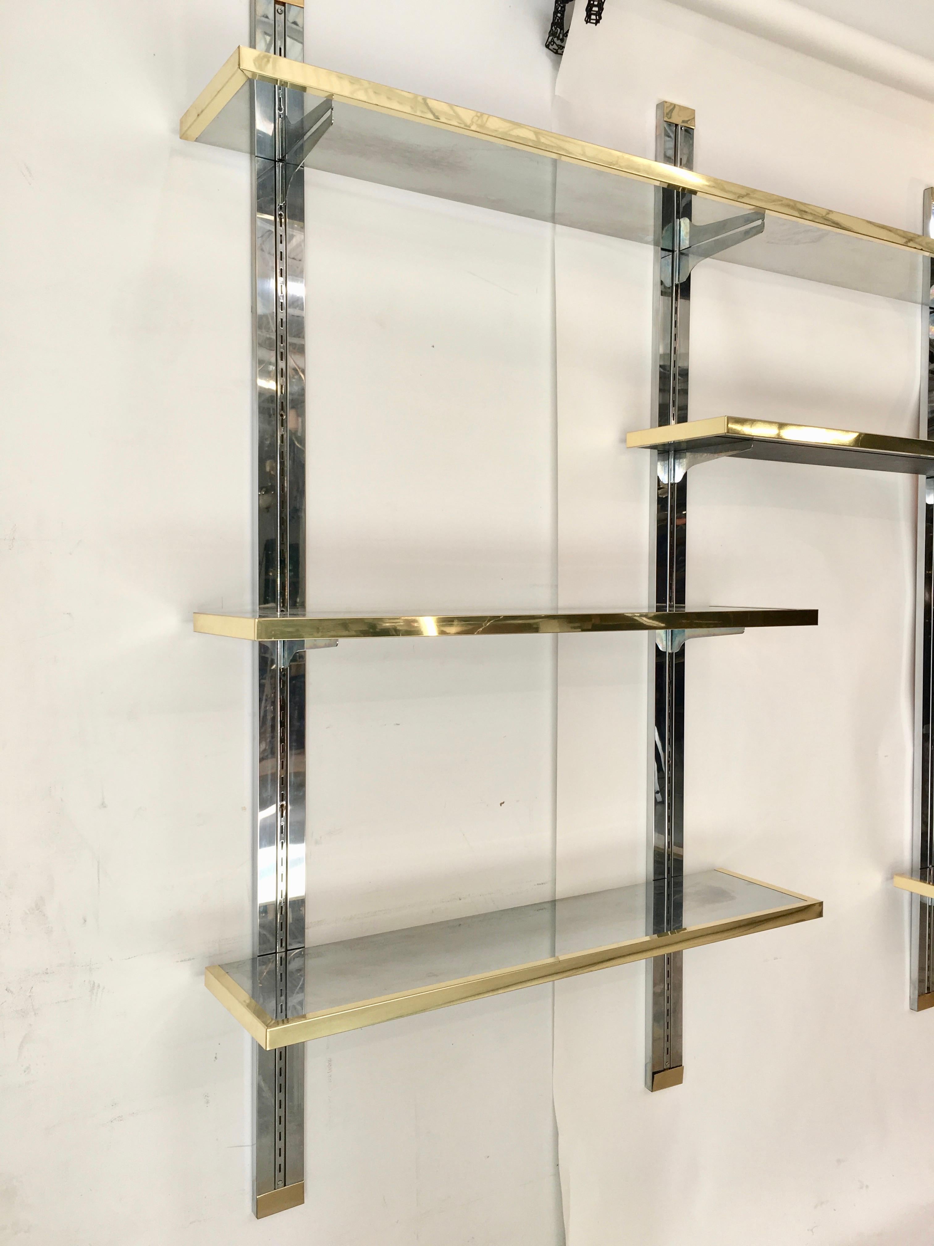 Chrome & Brass Wall Mounted Shelves For Sale 4