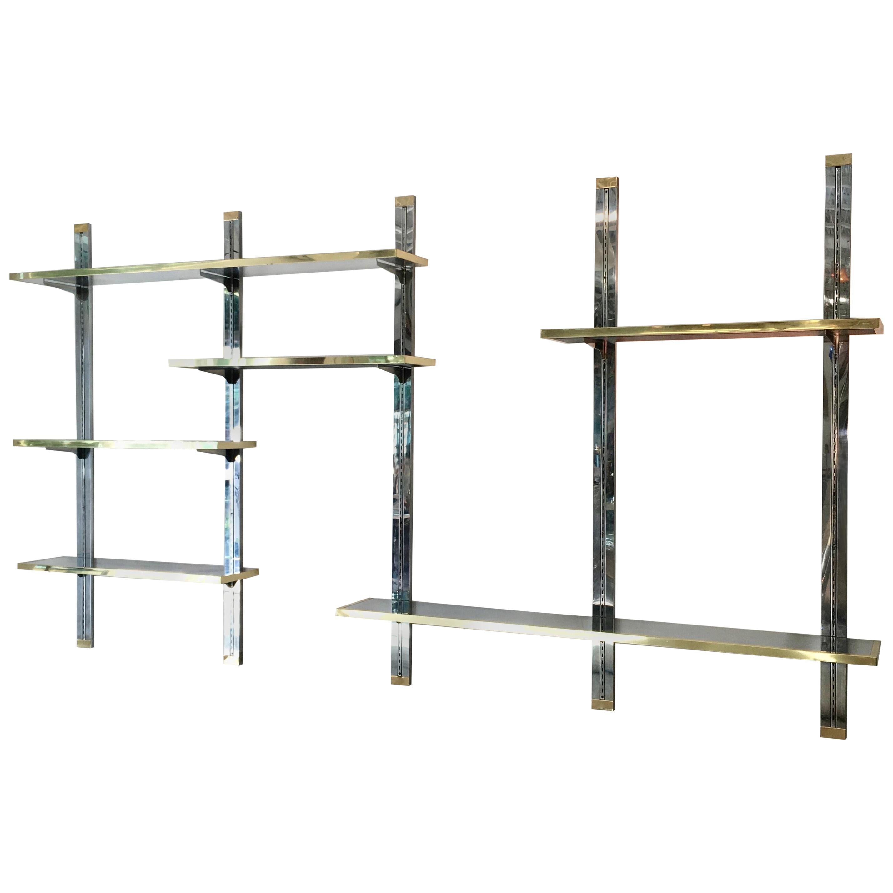 Chrome & Brass Wall Mounted Shelves For Sale