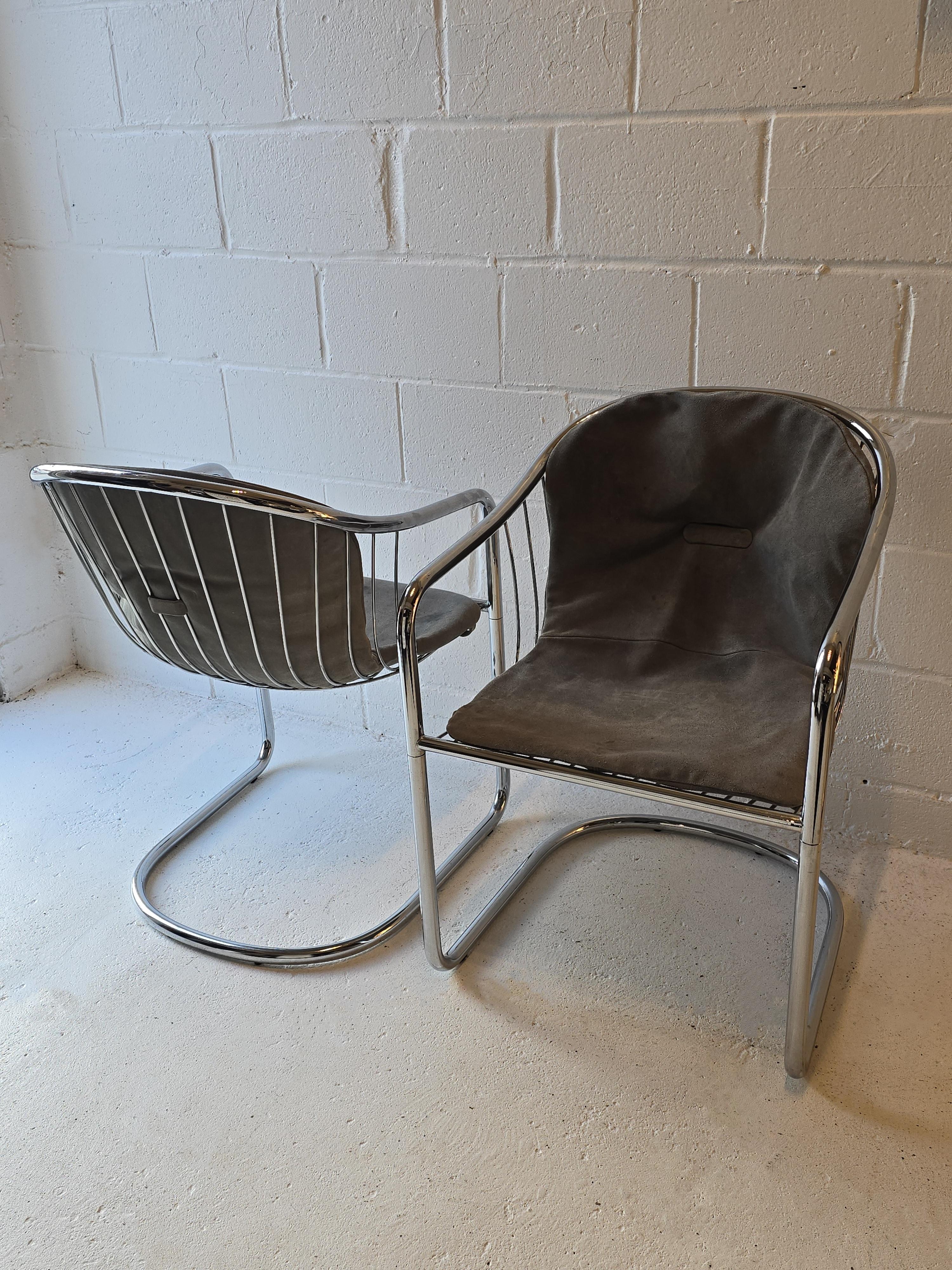 Mid-Century Modern Chrome Cantilever Chairs 1970s Gastone Rinaldi For Sale