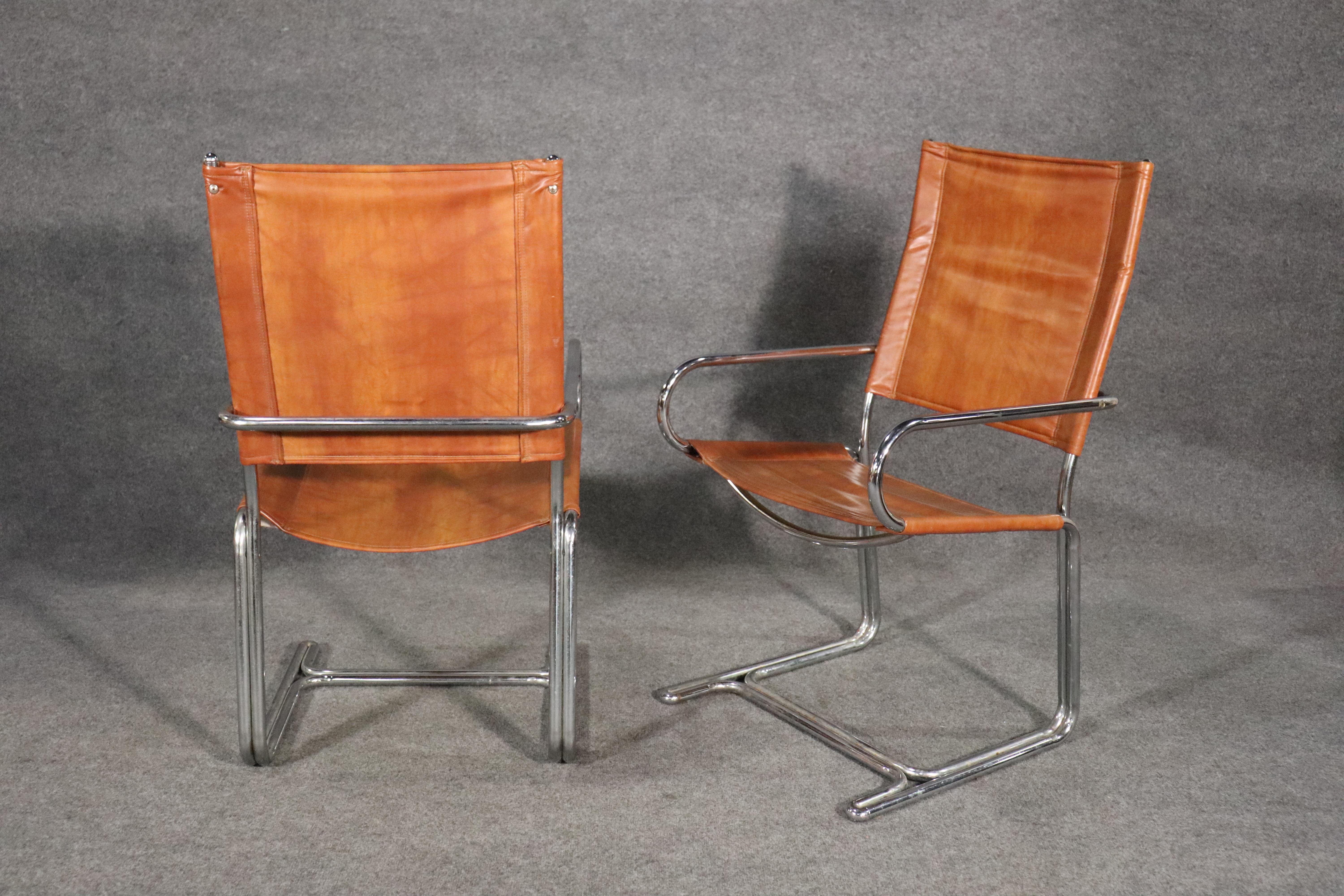 Mid-Century Modern Chrome Cantilever Sling Chairs For Sale