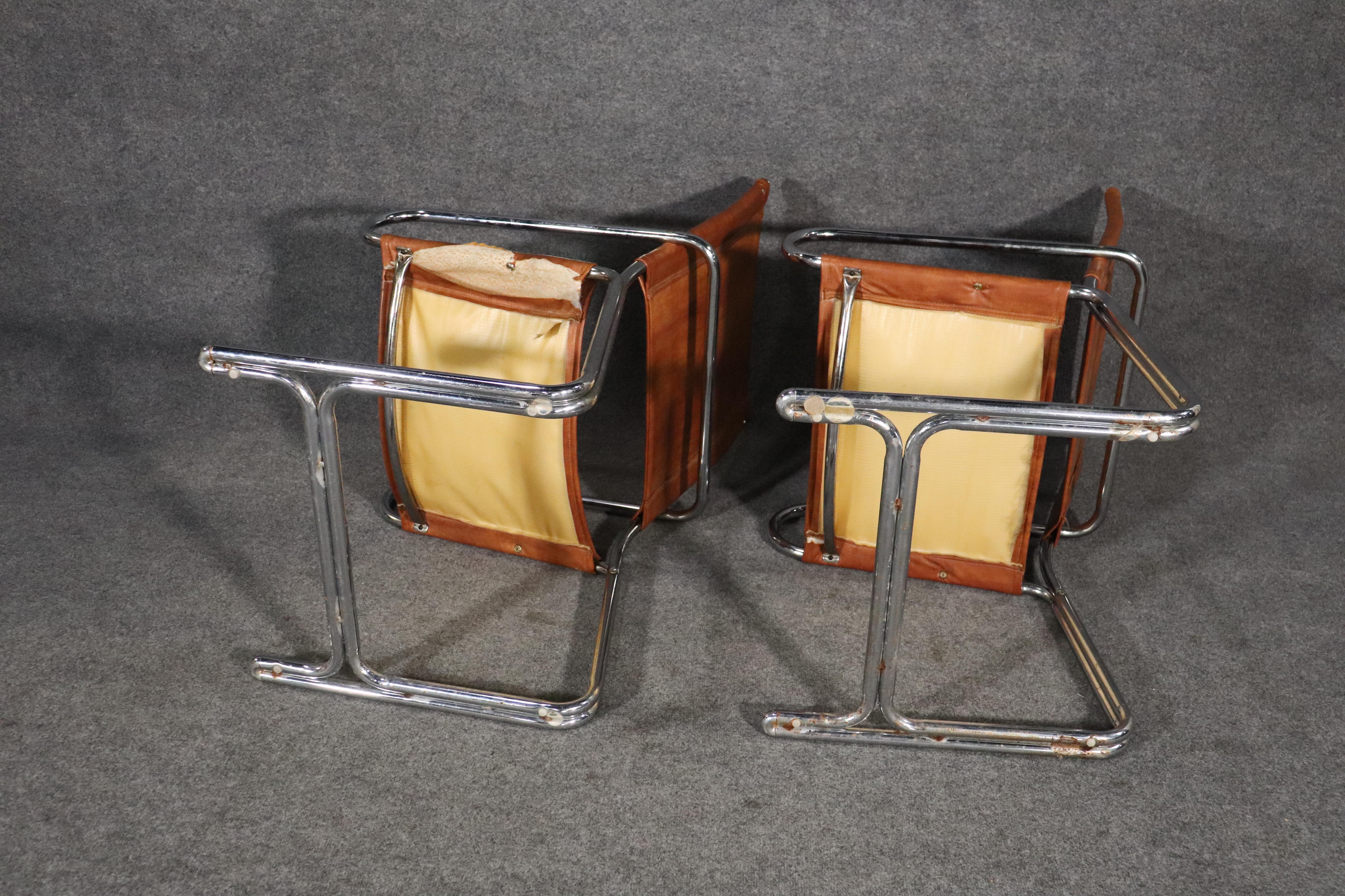 Faux Leather Chrome Cantilever Sling Chairs For Sale