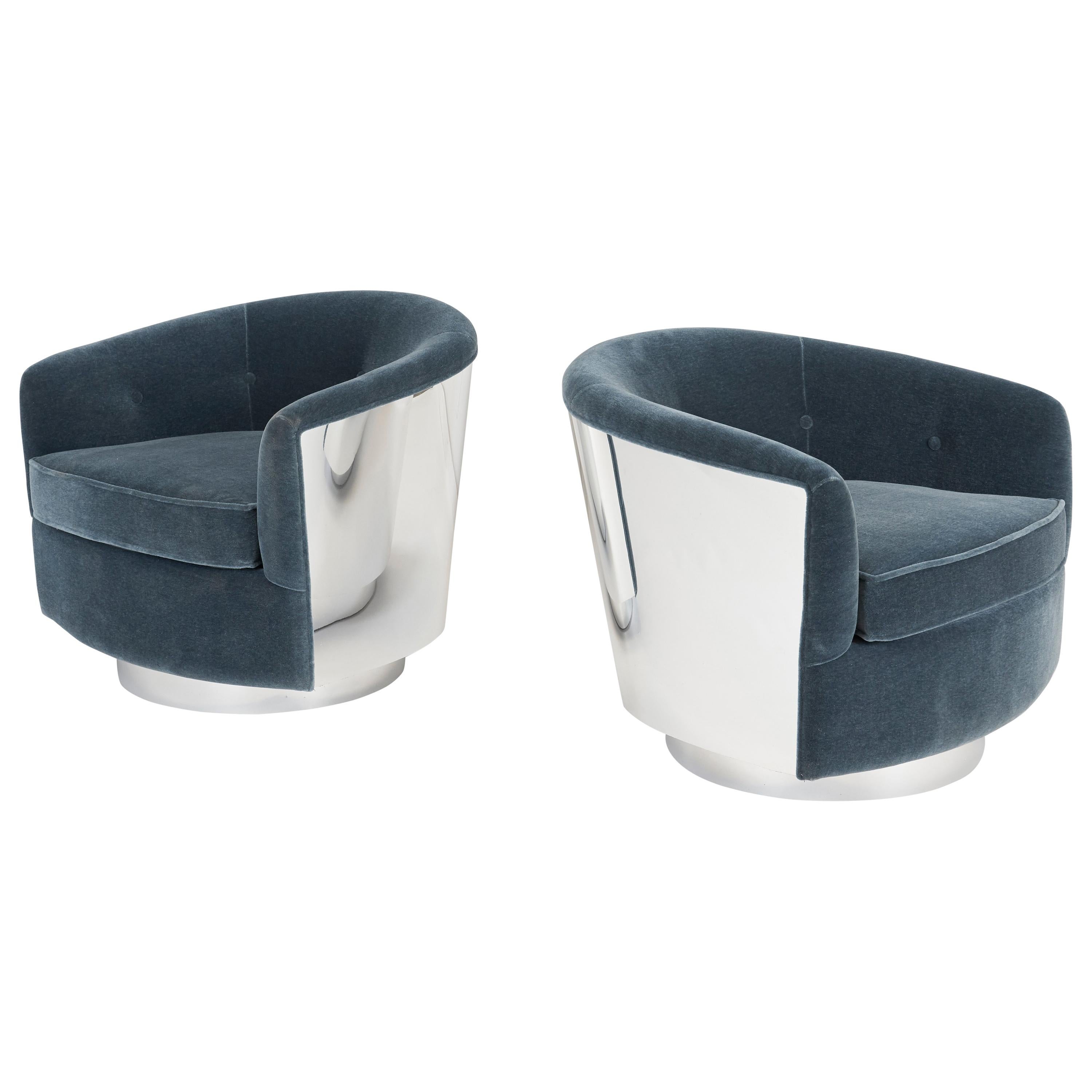 Chrome Case Swivel Chairs by Milo Baughman
