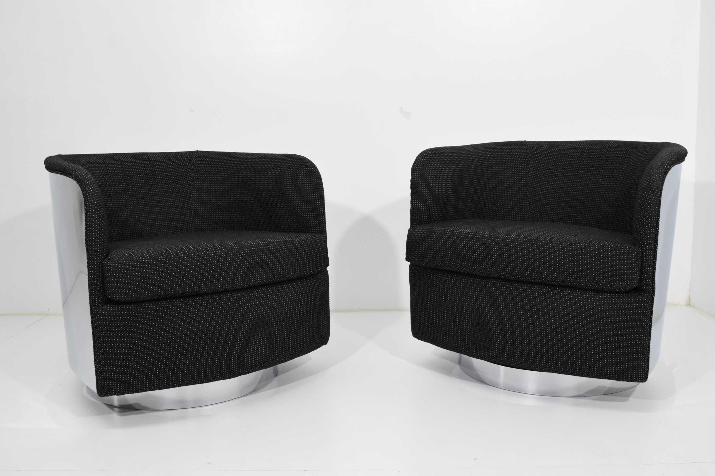 North American Chrome Case Swivel Chairs by Milo Baughman in Black Upholstery