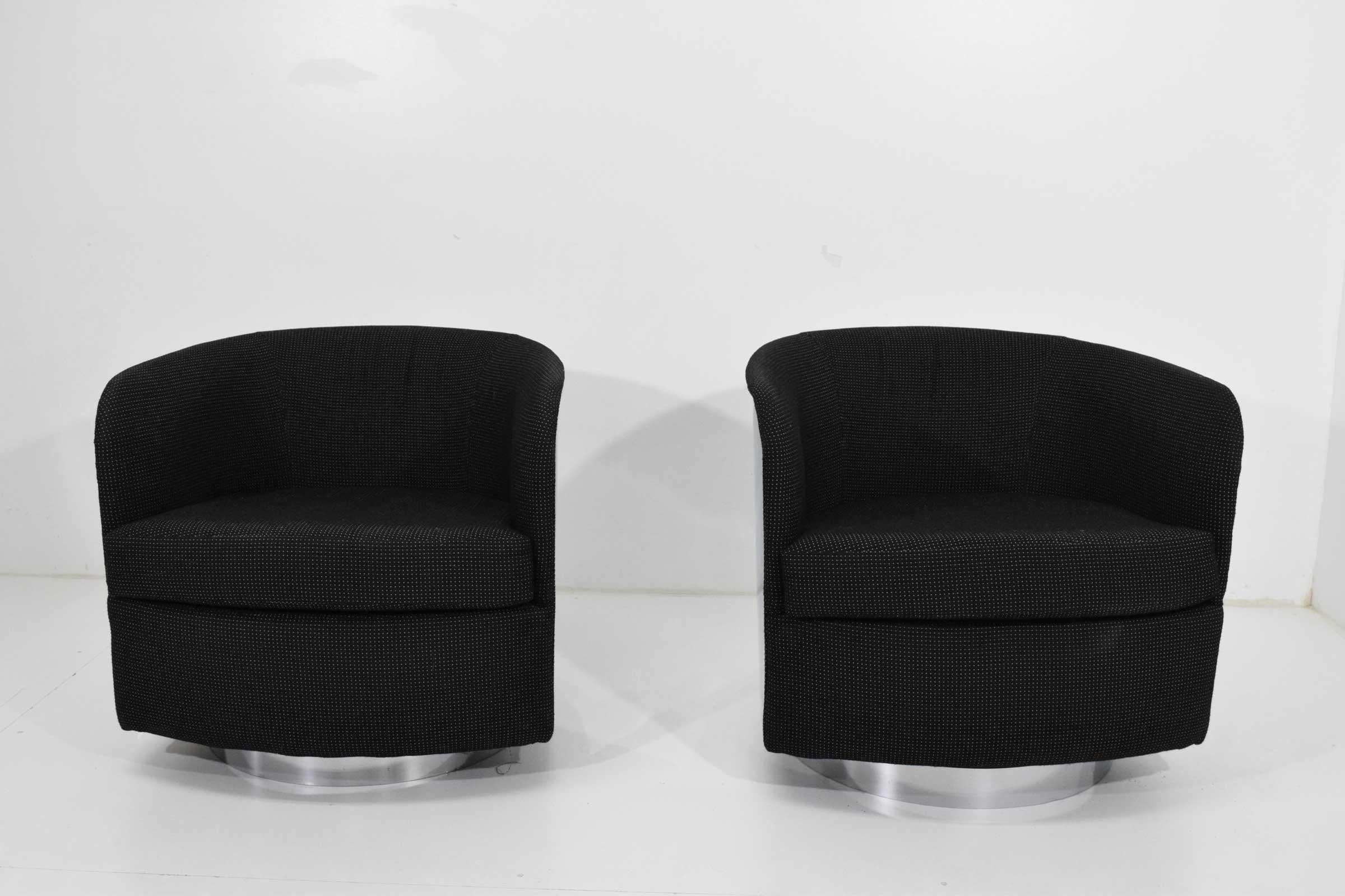 North American Chrome Case Swivel Chairs by Milo Baughman in Black Upholstery