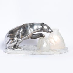 Chrome Cast Bronze, Marble and Glass Table Lamp, France, circa 1930