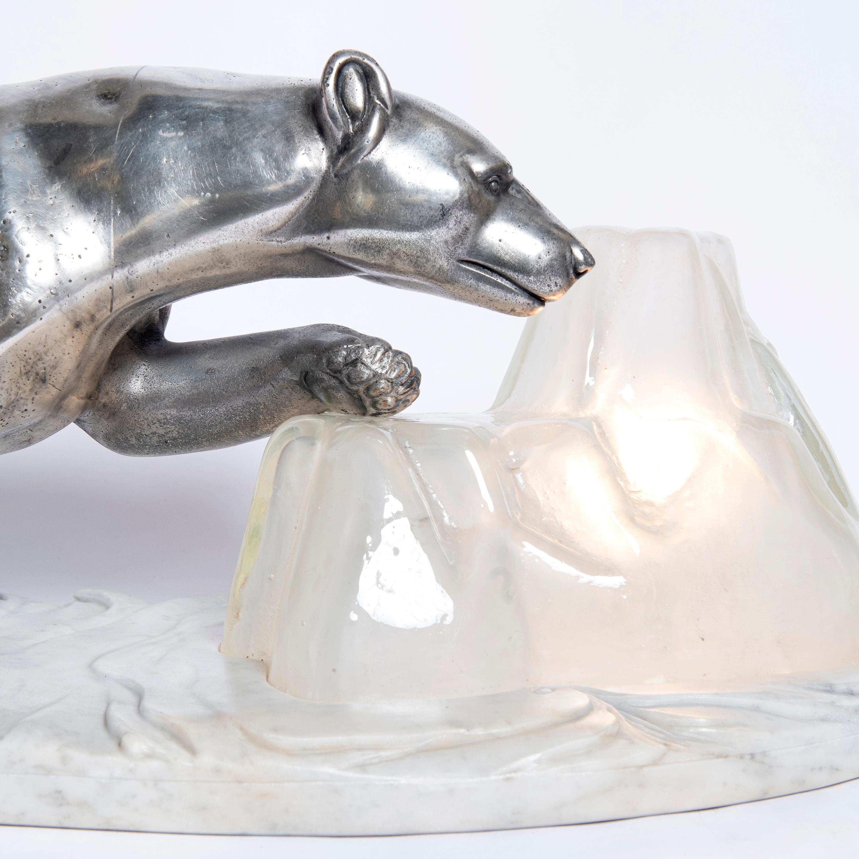 Tischlampe aus Chrombronze, Marmor und Glas, Frankreich, um 1930 (Art déco) im Angebot