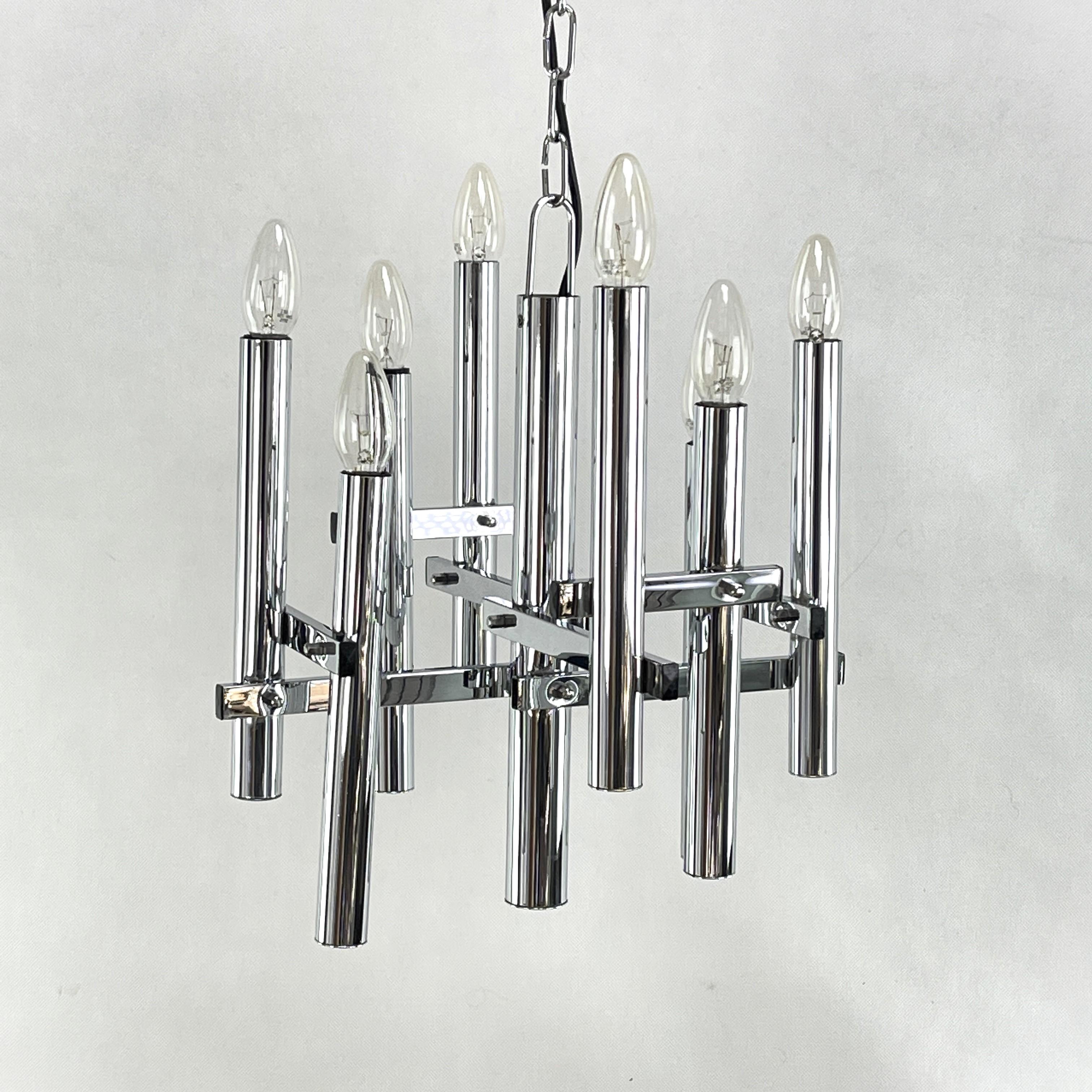 Space Age Chrome Ceiling Lamp by Gaetano Sciolari for Boulanger, 1970s For Sale