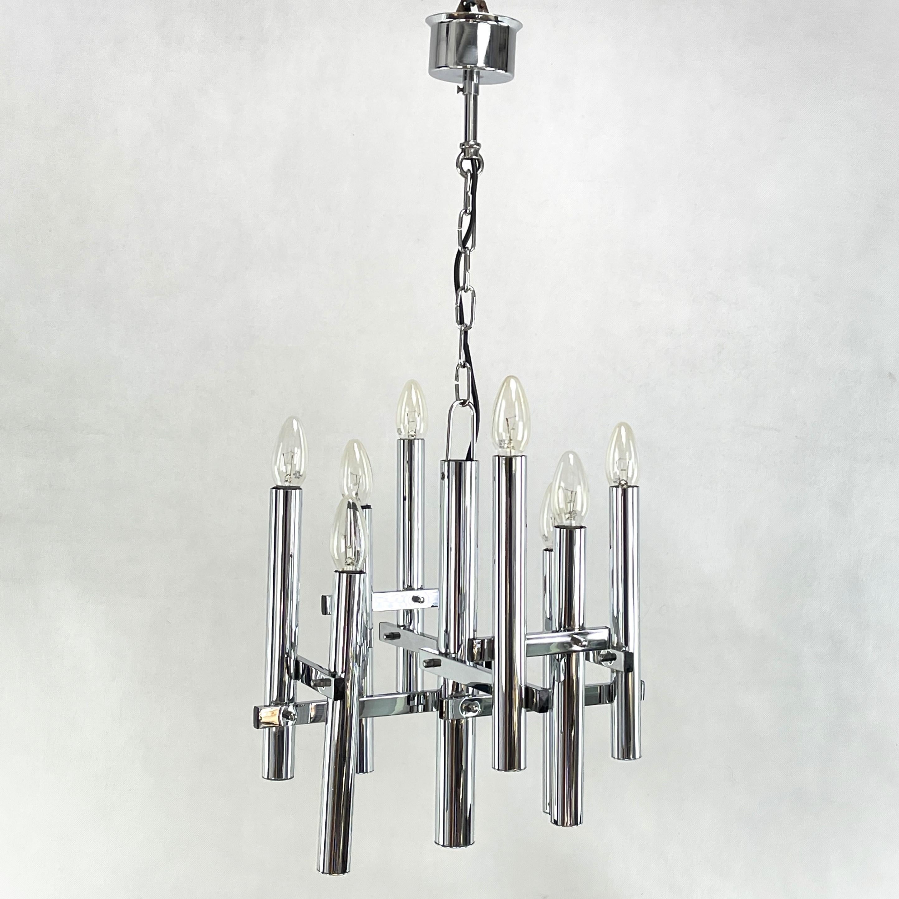 Metal Chrome Ceiling Lamp by Gaetano Sciolari for Boulanger, 1970s For Sale
