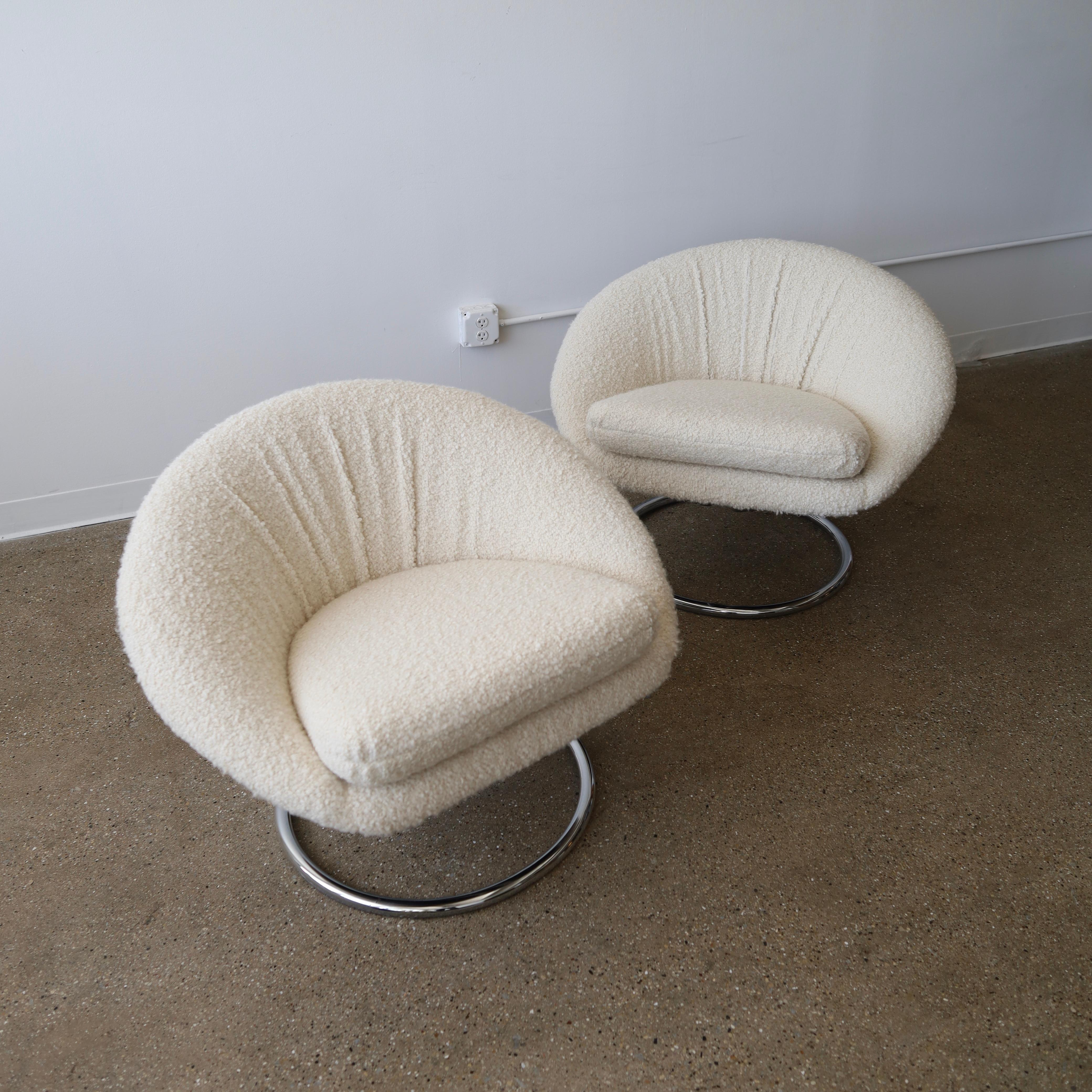 Bouclé Chrome Chairs by Renato Zevi, a pair For Sale