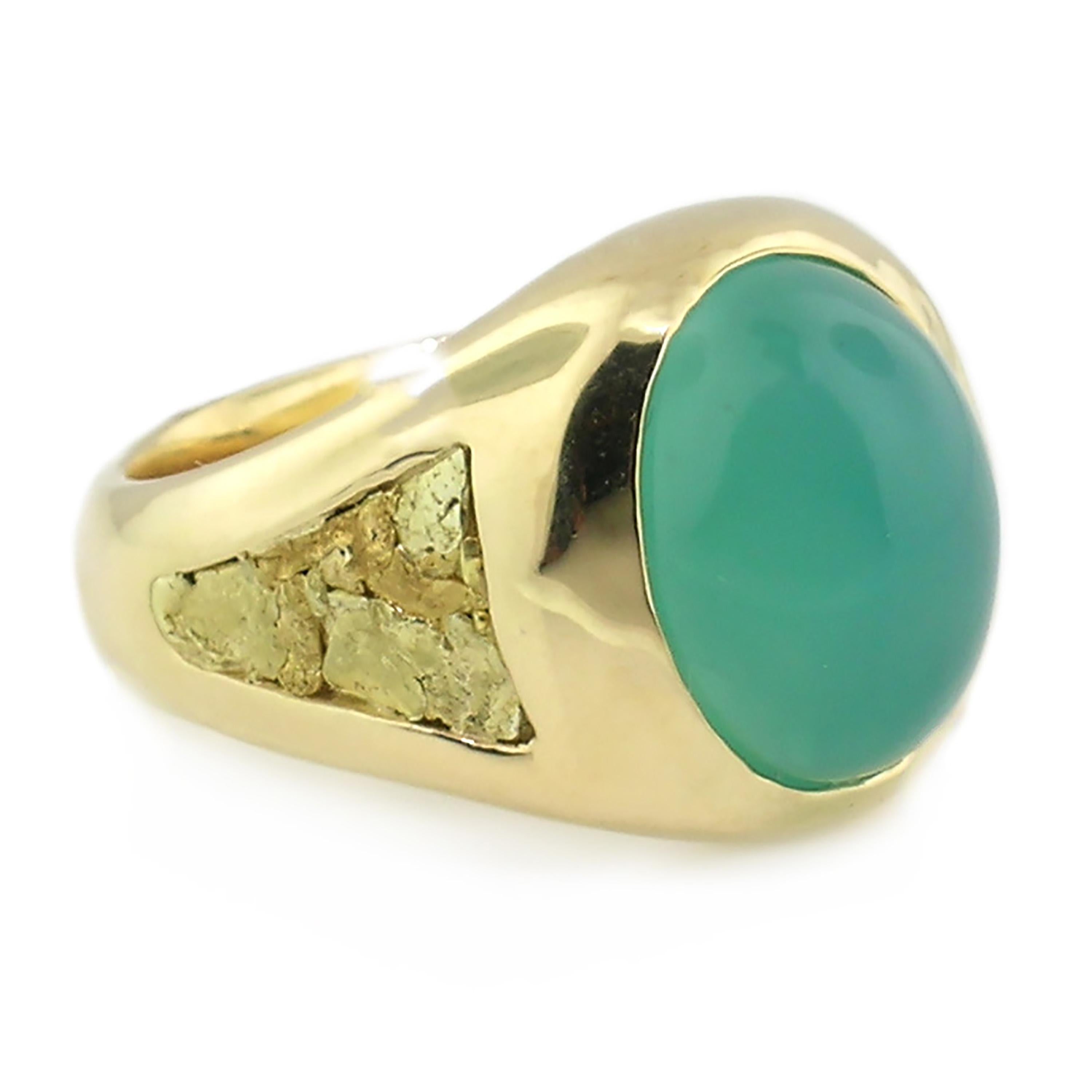 Oval Cut Chrome Chalcedony and Gold Nugget 18 Karat Men's Ring