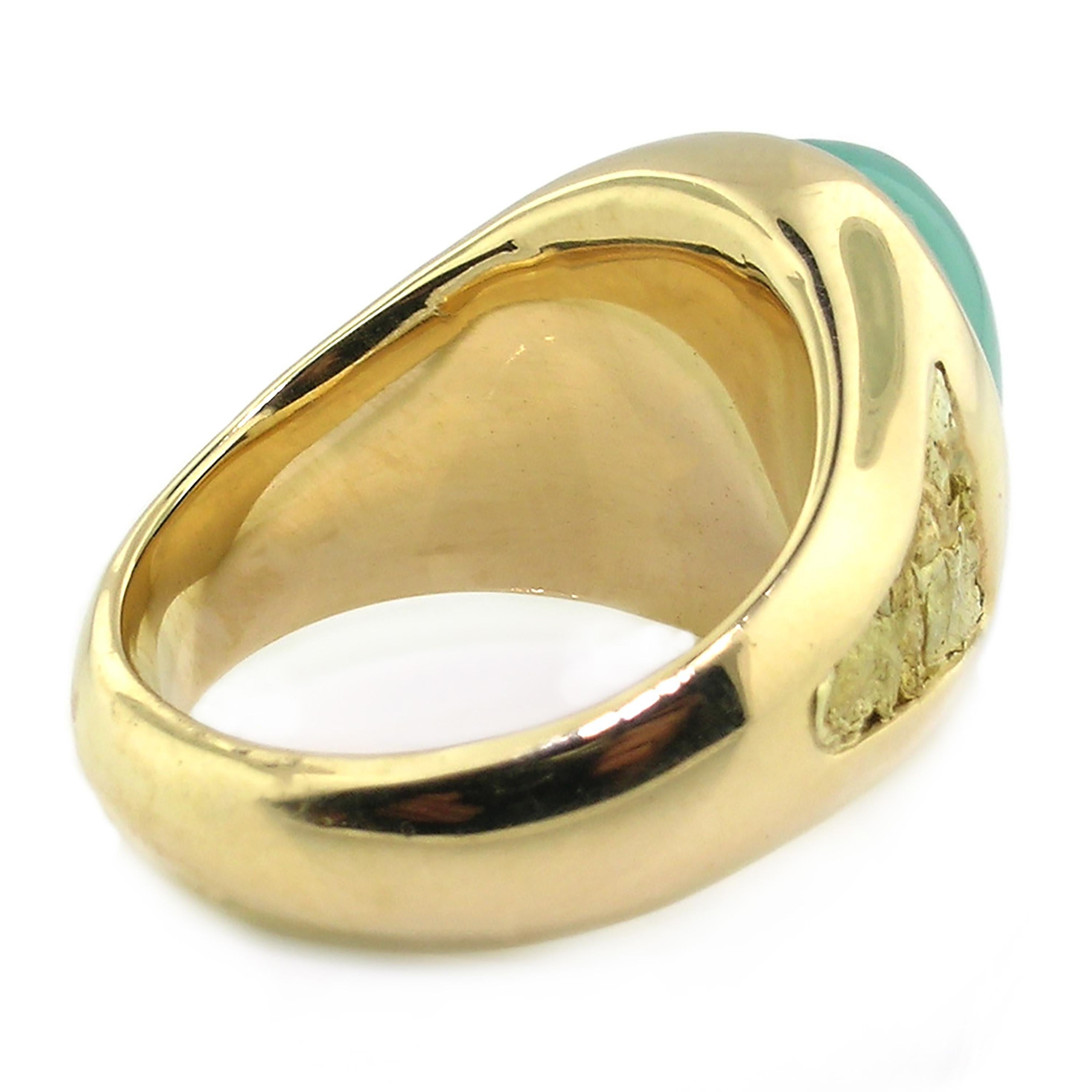 Chrome Chalcedony and Gold Nugget 18 Karat Men's Ring In New Condition In Logan, UT