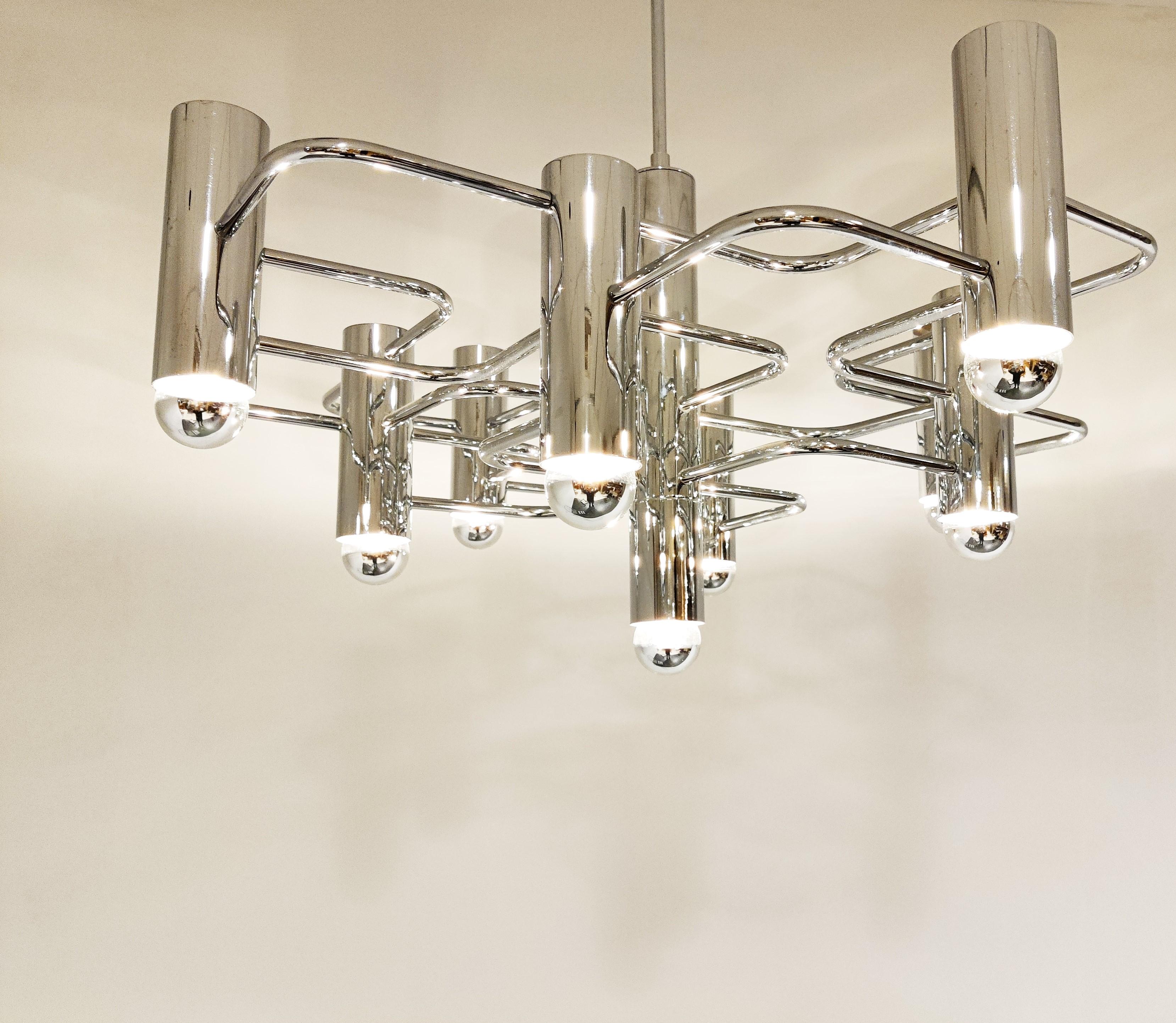 Chrome Chandelier by Gaetano Sciolari for Boulanger, 1970s In Good Condition In HEVERLEE, BE