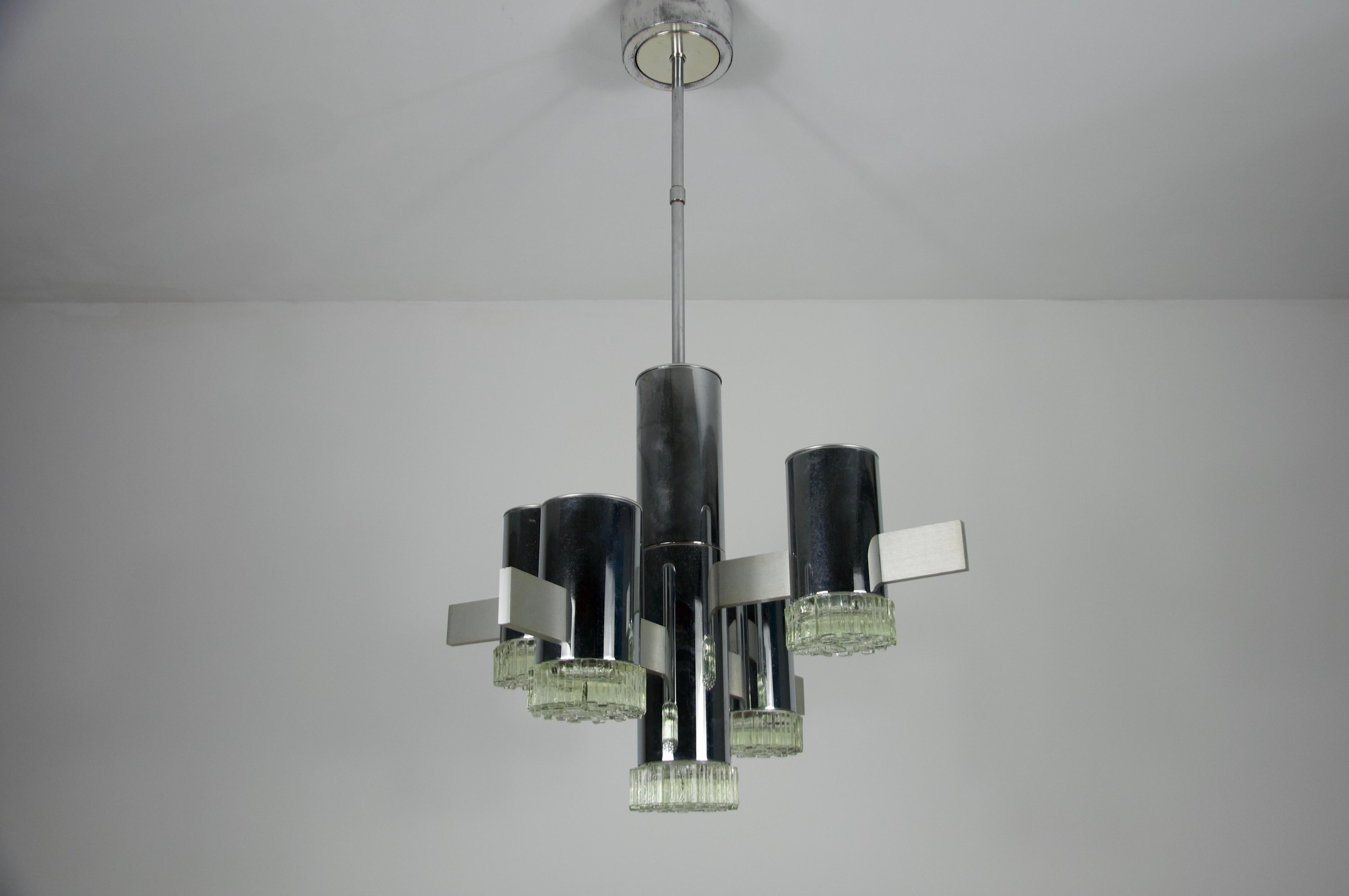 Mid-Century moderno Lampadario cromato di Gaetano Sciolari, Italia, anni '60 in vendita