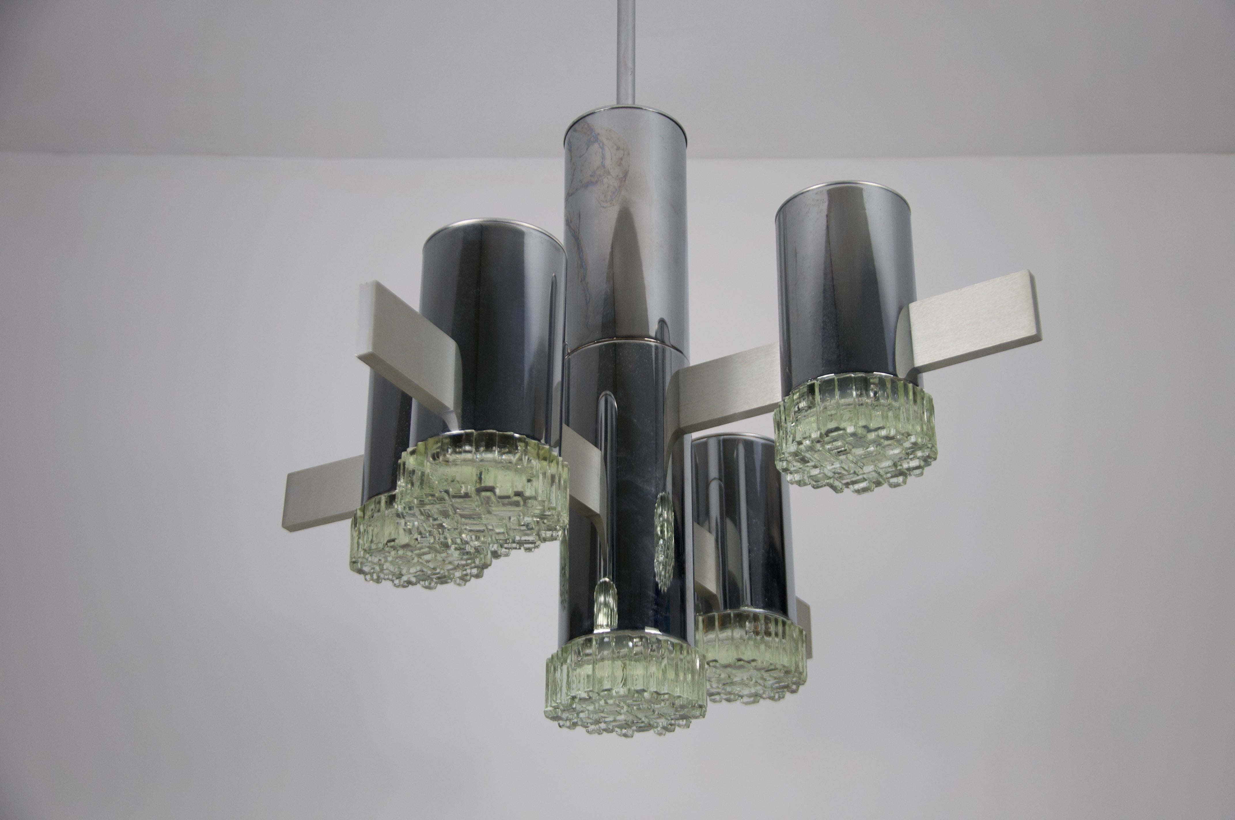 Metà XX secolo Lampadario cromato di Gaetano Sciolari, Italia, anni '60 in vendita