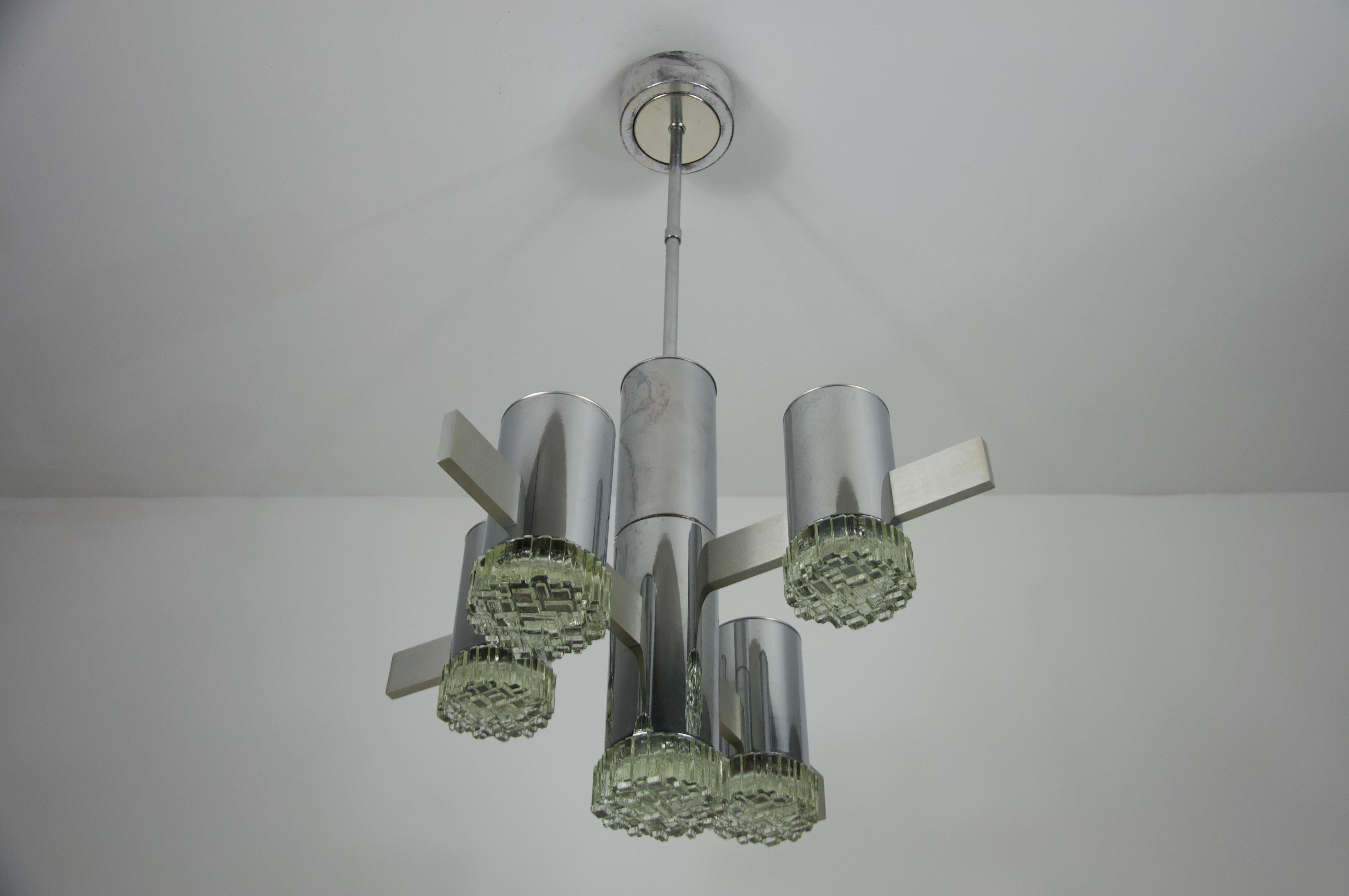 Metallo Lampadario cromato di Gaetano Sciolari, Italia, anni '60 in vendita