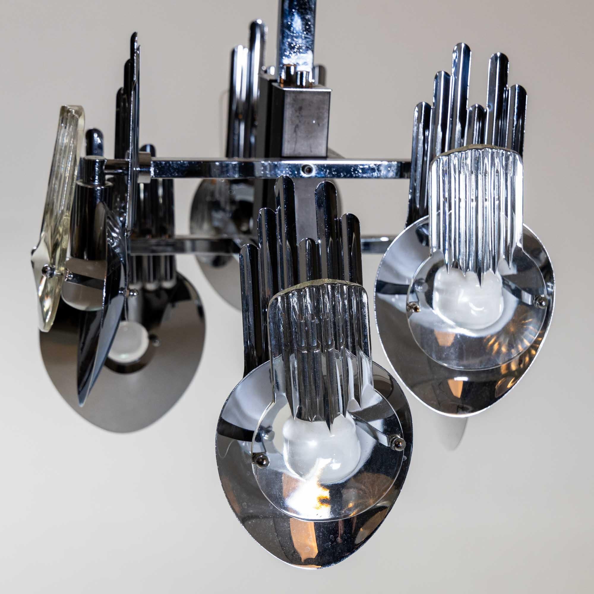 Chrome Chandelier by Oscar Torlasco, Italy 1960s In Good Condition For Sale In Greding, DE