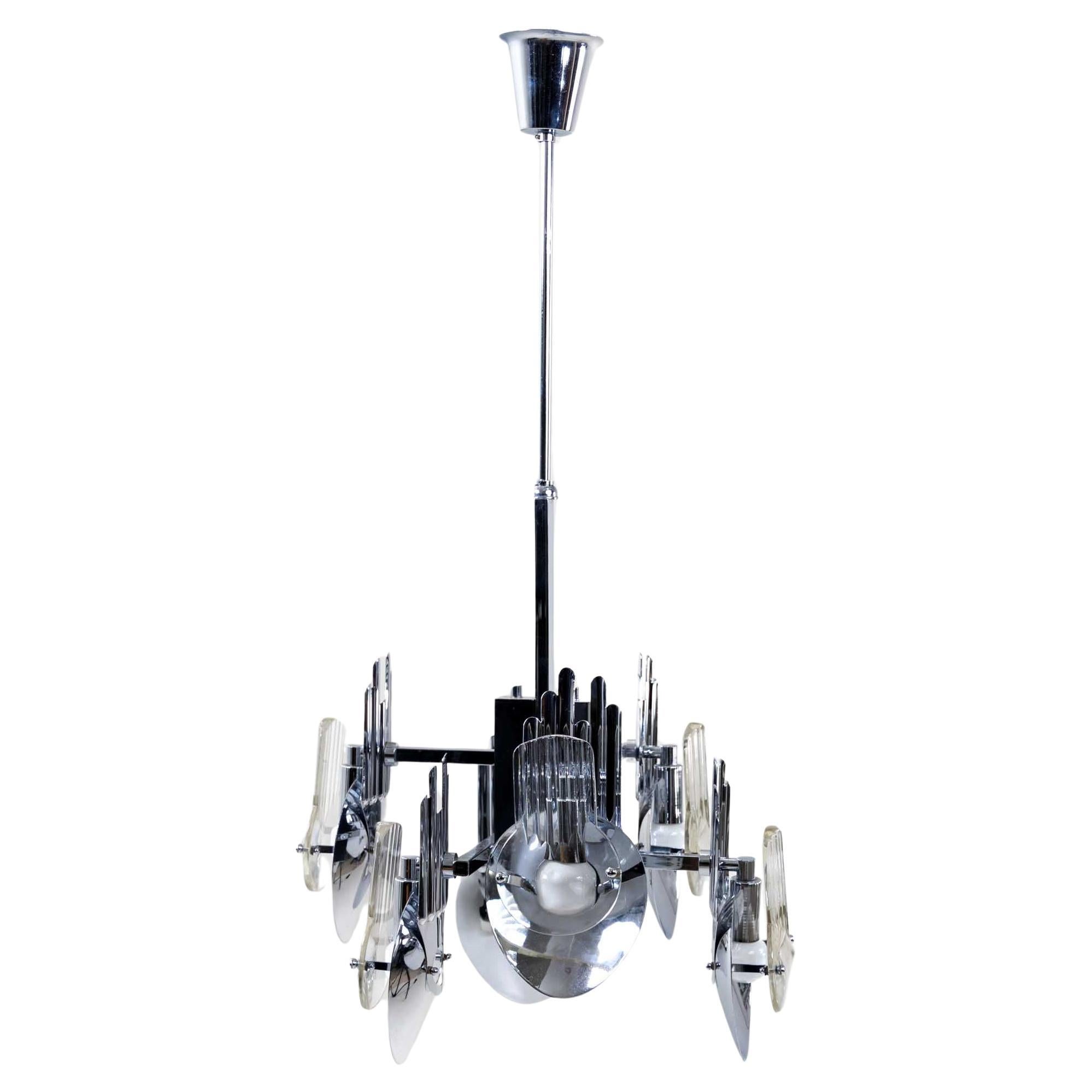 Chrome Chandelier by Oscar Torlasco, Italy 1960s For Sale