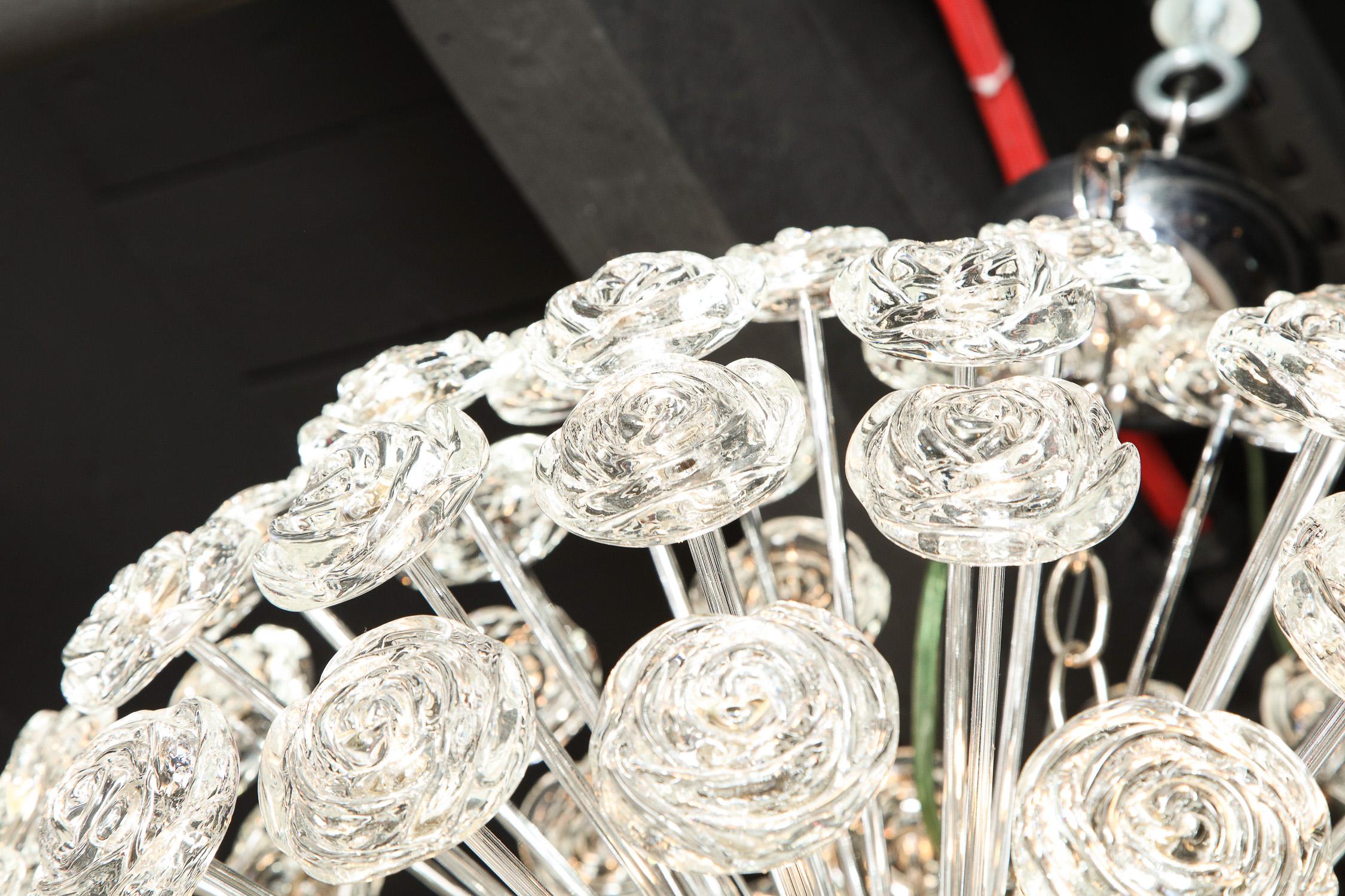 Chandelier with Glass Roses, Midcentury Design, Italy, Large Chrome Sphere For Sale 5