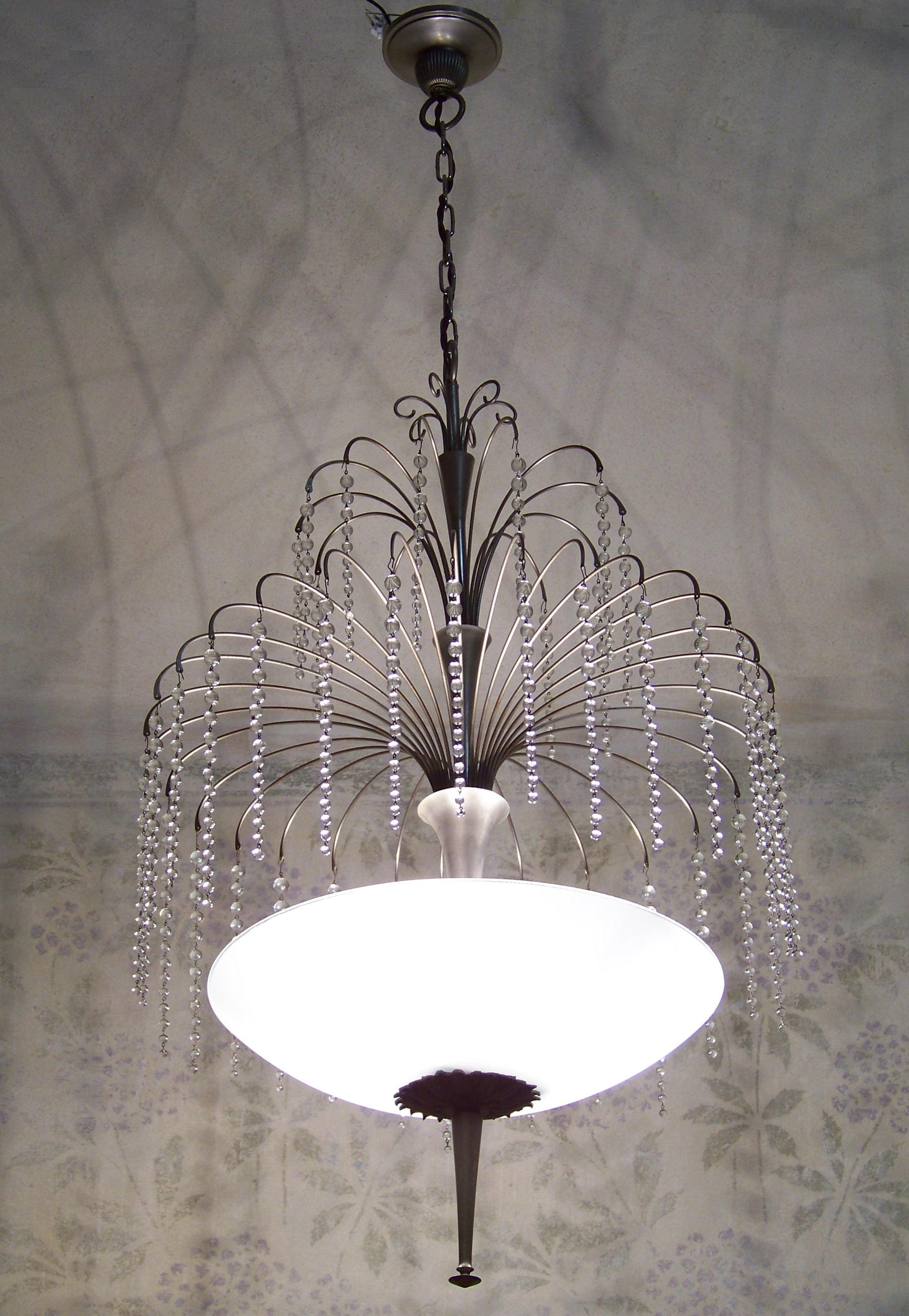 Chrome chandelier with glass trimmings, 1920ca For Sale 2