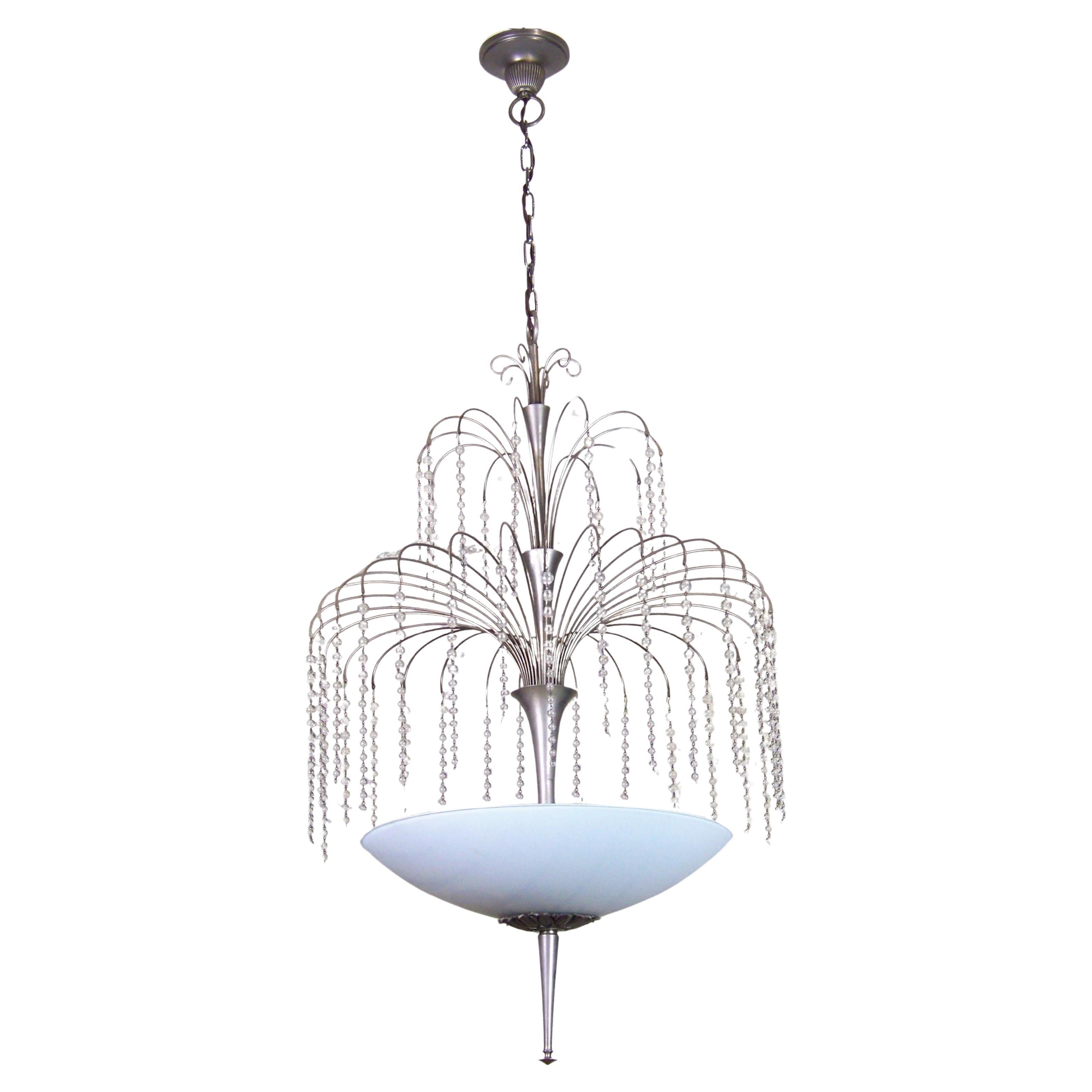 Chrome chandelier with glass trimmings, 1920ca For Sale