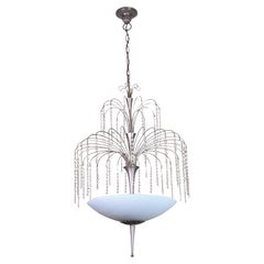 Lampadario cromato con decorazioni in vetro, 1920ca